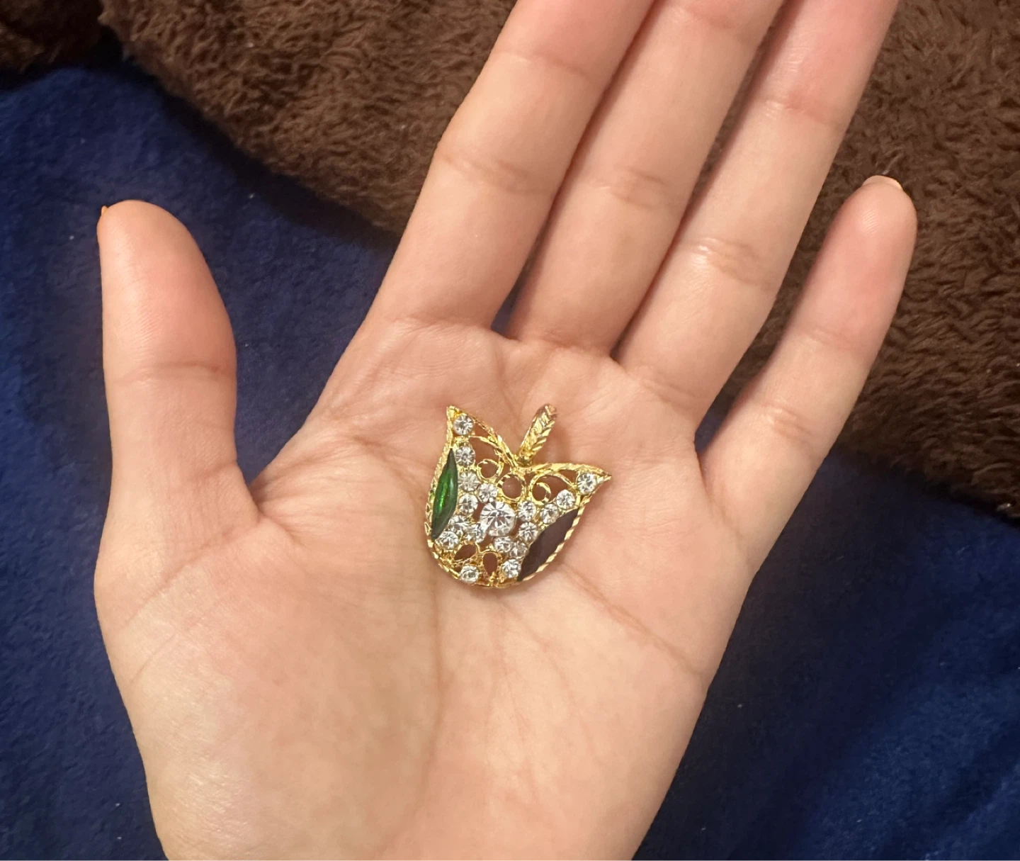 Gold-tone Tulip Pendant with Rhinestones - photo 4