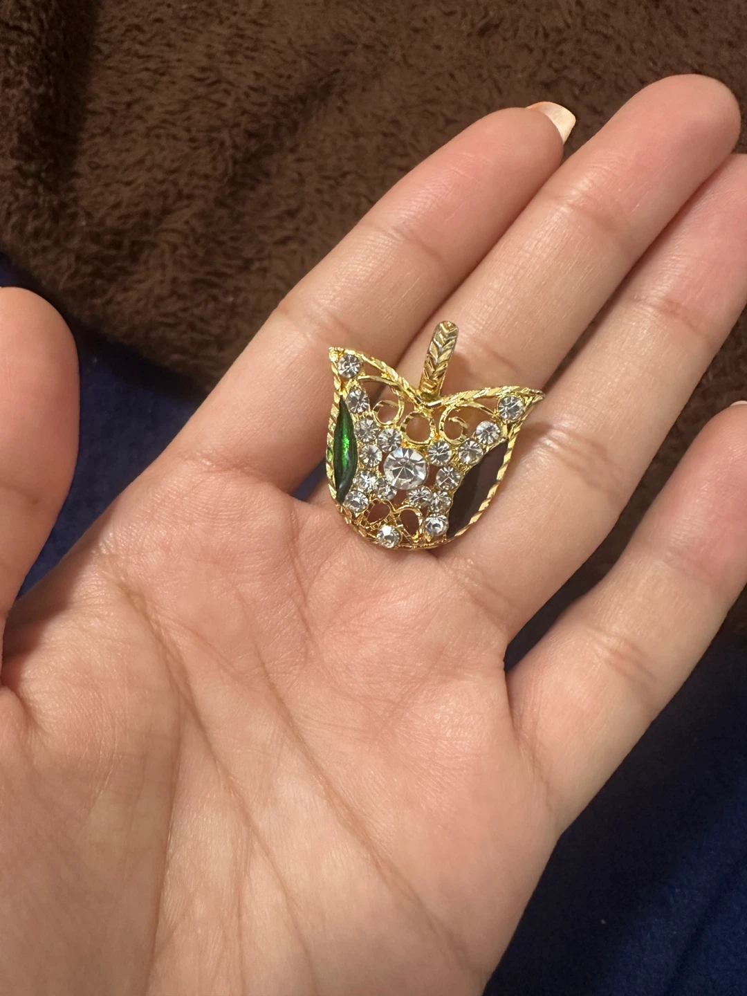 Gold-tone Tulip Pendant with Rhinestones - photo 3