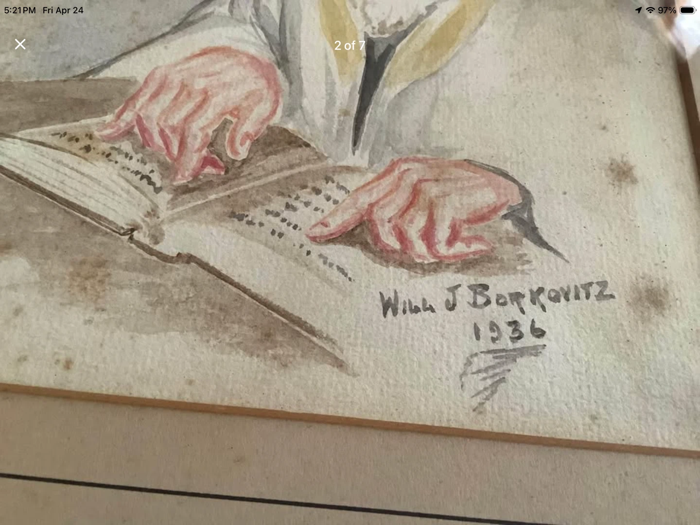 Vintage 1936 Judaica Watercolour Ptg by Will J. Borrovitz 🐞 - photo 2