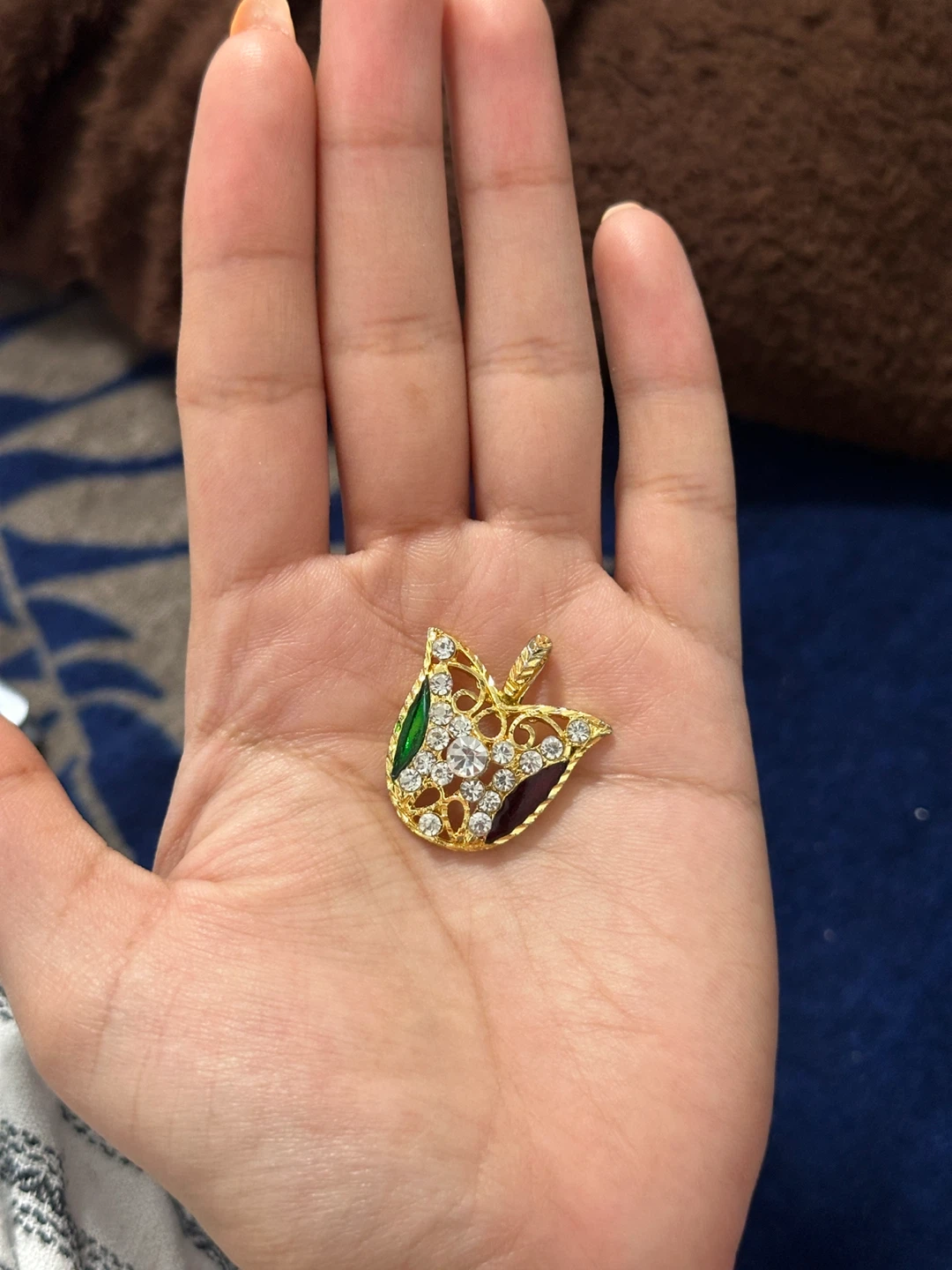 Gold-tone Tulip Pendant with Rhinestones
