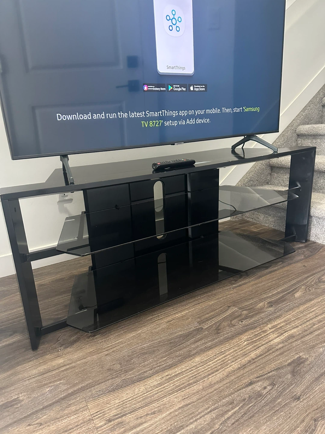 Modern Black TV Stand with Glass Shelves – Sleek & Stylish - photo 4
