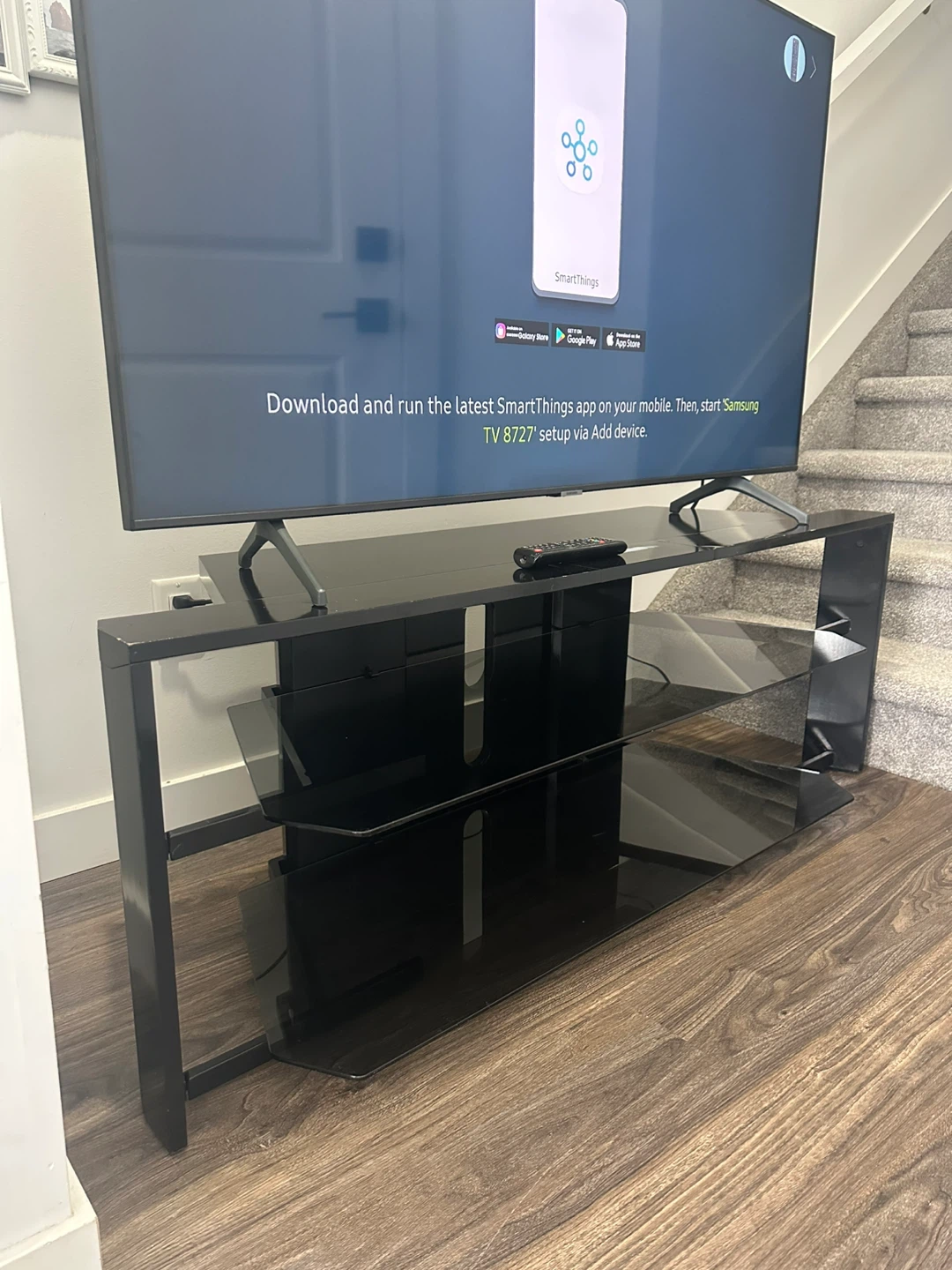 Modern Black TV Stand with Glass Shelves – Sleek & Stylish - photo 5