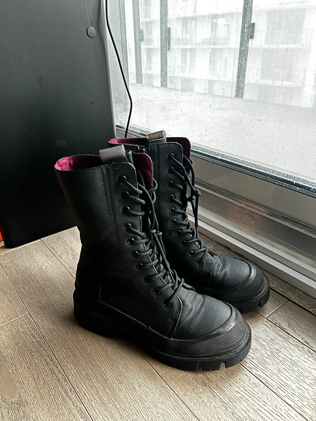 Black Lace-Up Combat Boots - photo 2