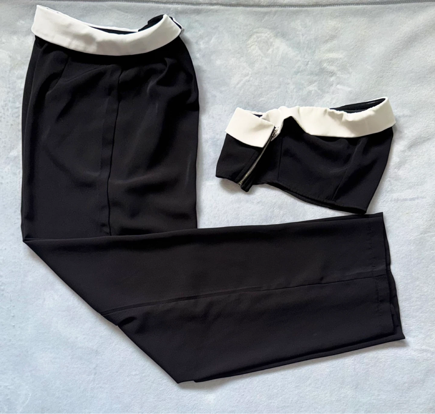 SHEIN Black and White Strapless Crop Top and Wide Leg Pants - photo 2
