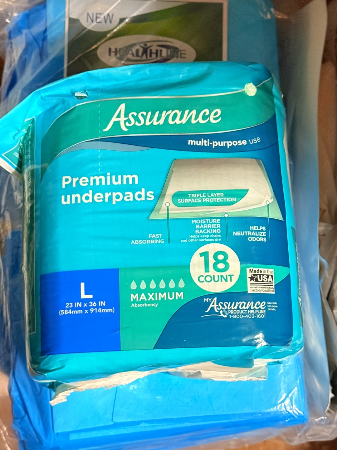 Assurance Premium Underpads, Large, 18 Count
