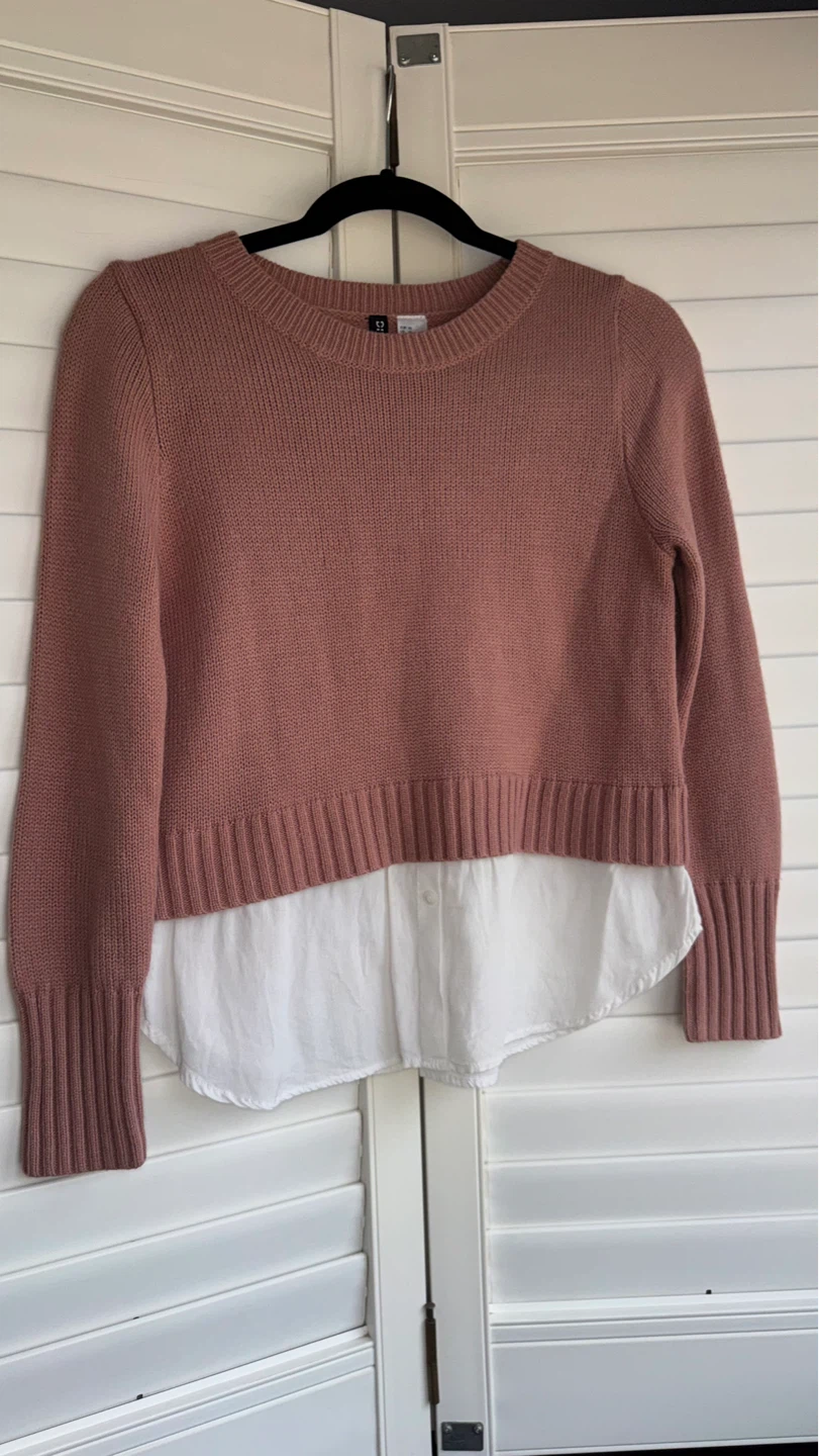 H&M Divided Pink Knit Button-Front Shirt Sweater XS