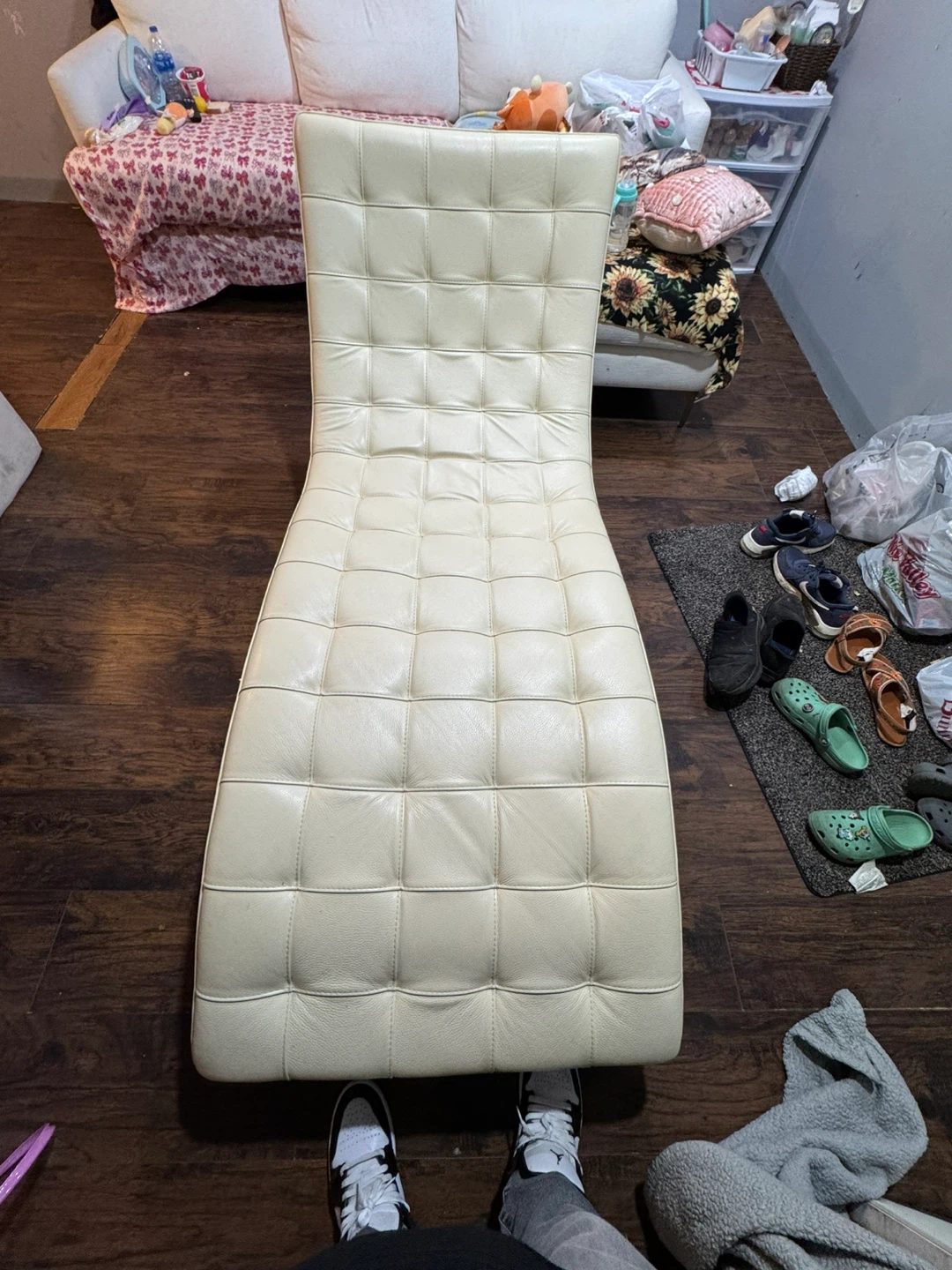 Cream Tufted Chaise Lounge