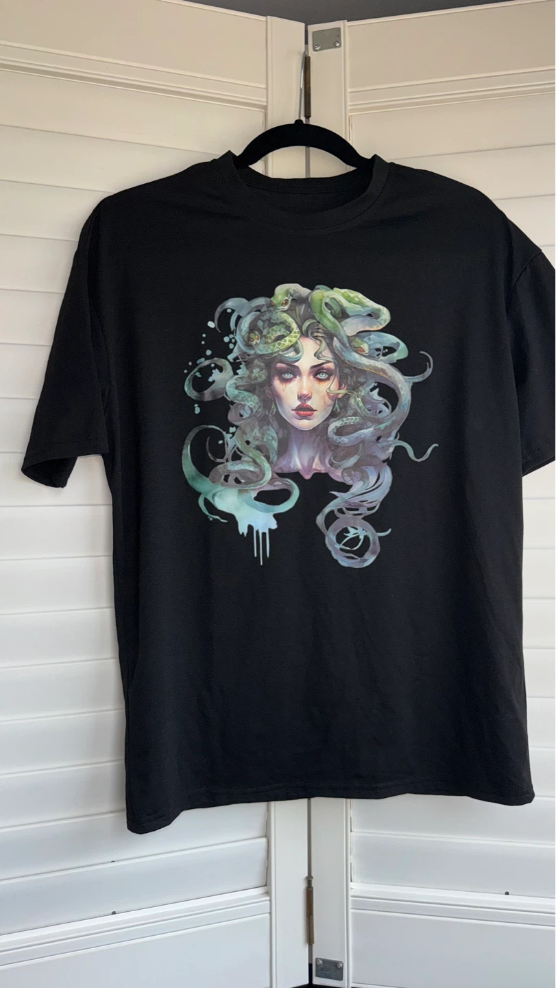 Black T-Shirt with Medusa Graphic