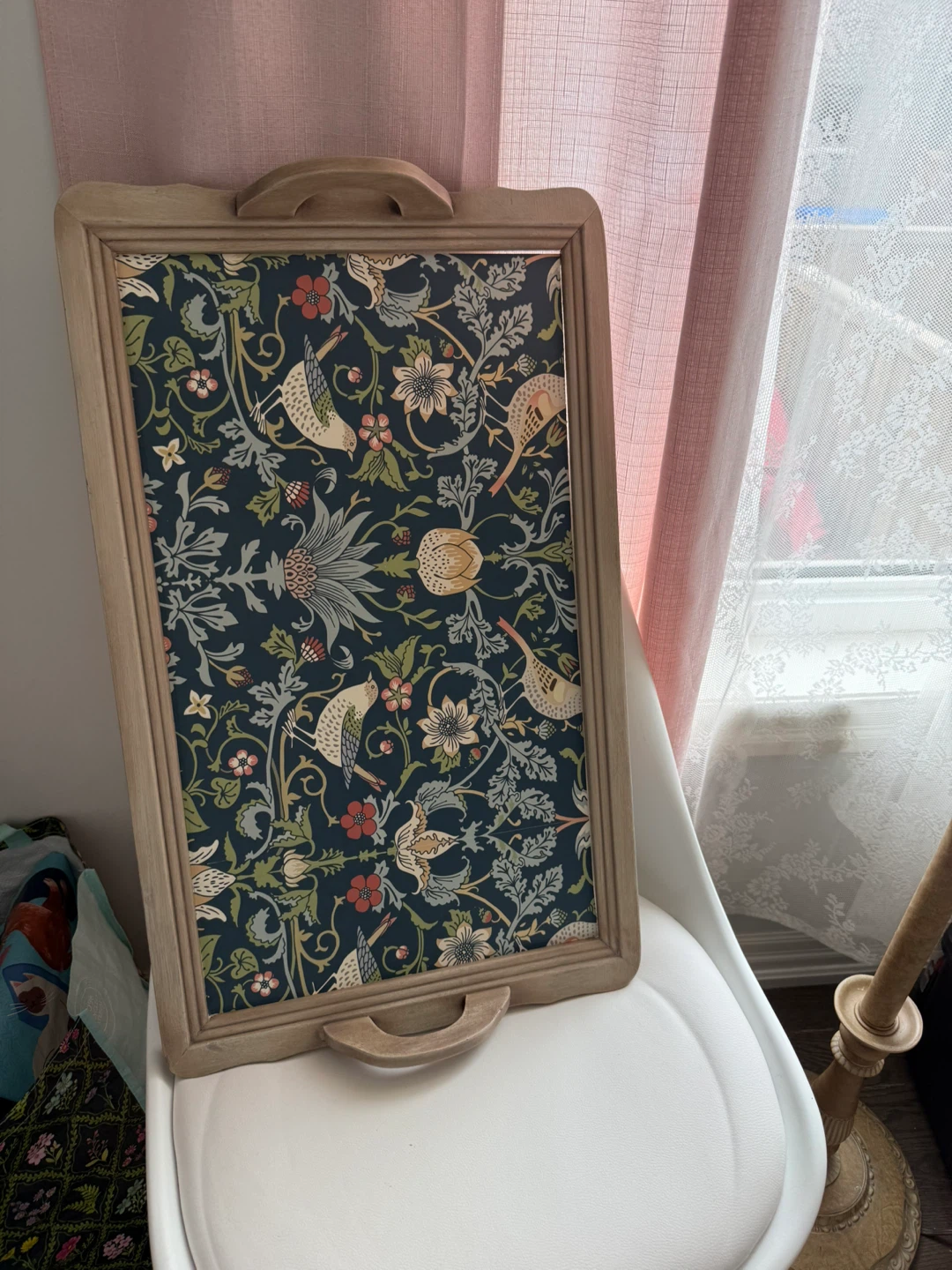 Decorative Serving Tray with Bird and Floral Pattern