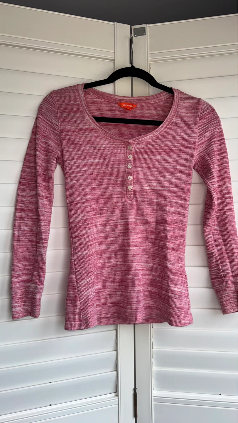 Joe Fresh Pink Marled Long Sleeve  Henley Top