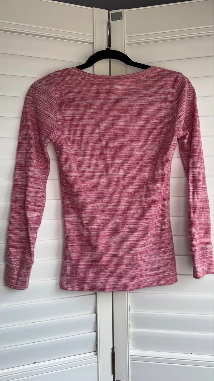 Joe Fresh Pink Marled Long Sleeve  Henley Top - photo 2