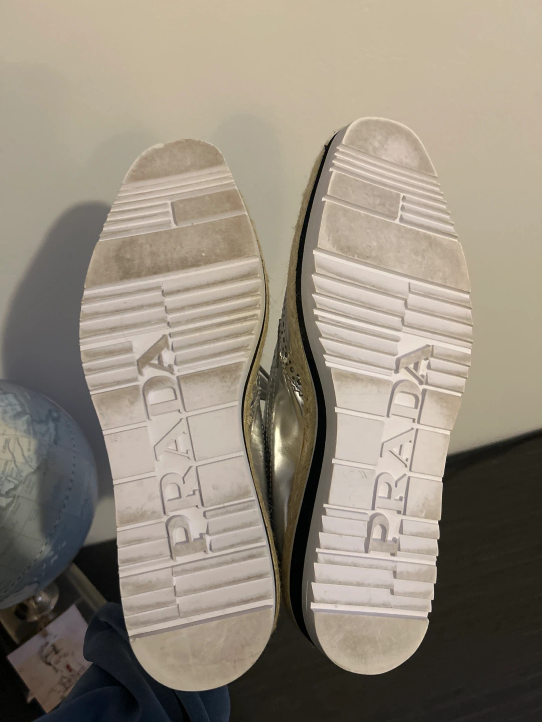 Prada Silver Metallic Brogues Espadrille Platform Shoes - photo 3