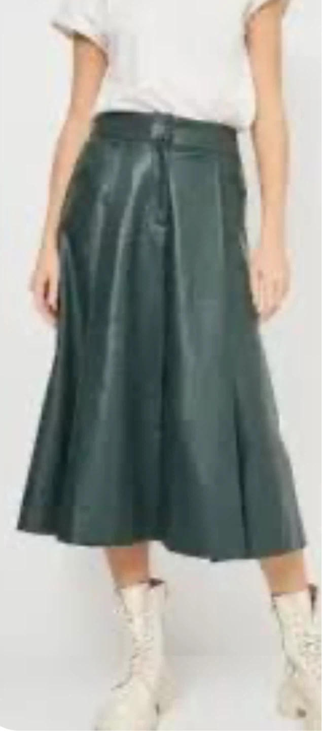 ZARA Faux Leather Midi Skirt - Green, Size M - photo 2