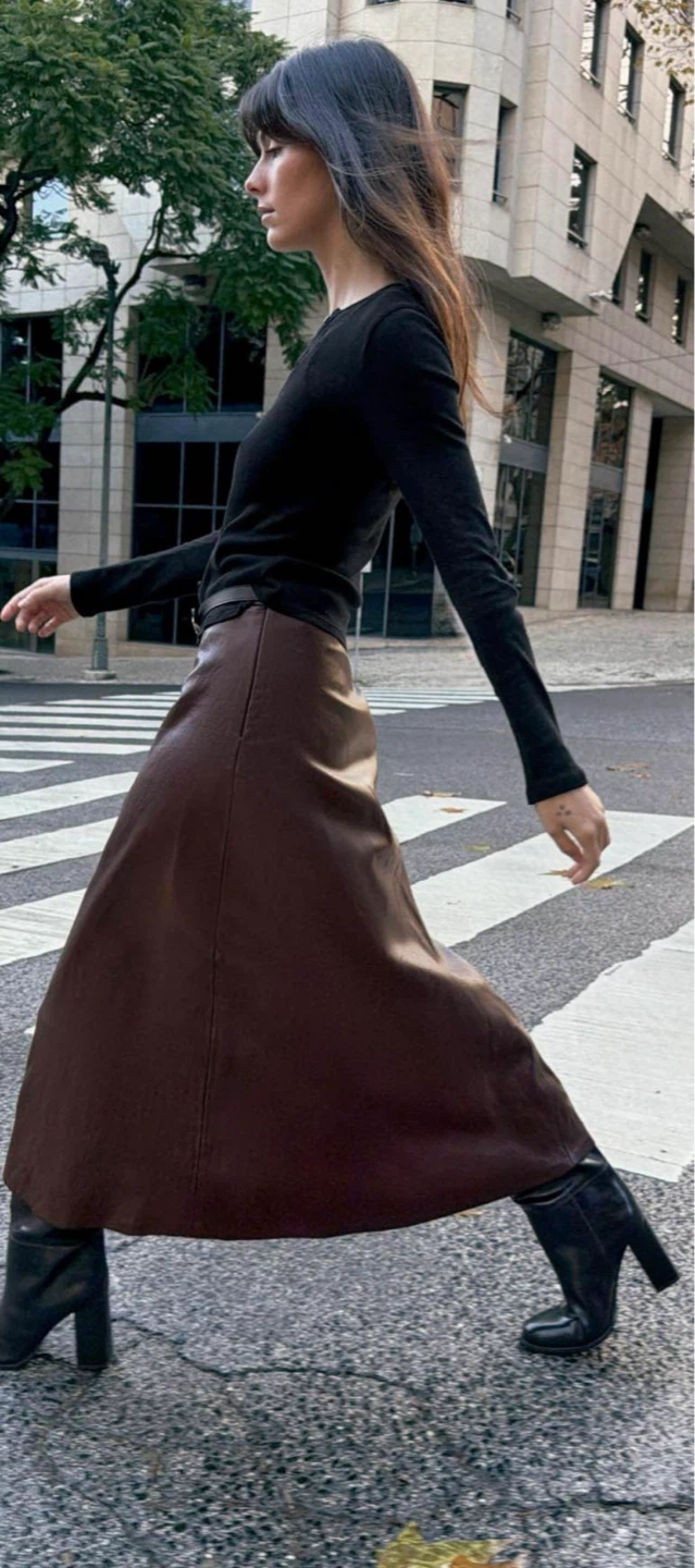 ZARA Faux Leather Midi Skirt - Green, Size M - photo 3