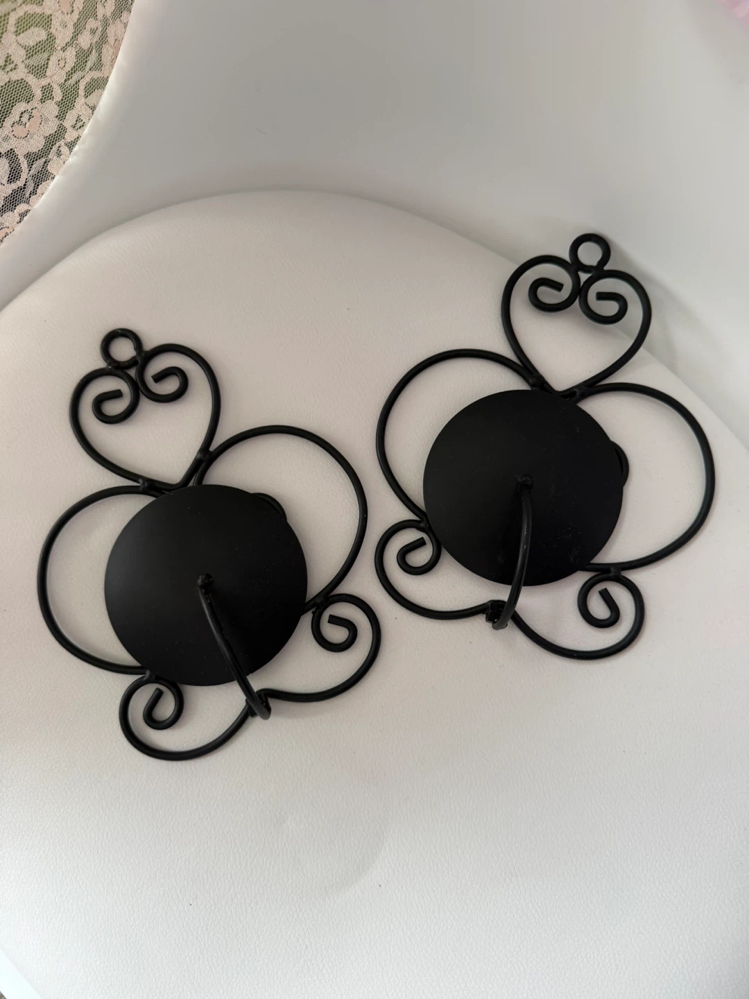 Set of 2 Black Metal Scroll Wall Sconces Candle Holders - photo 2