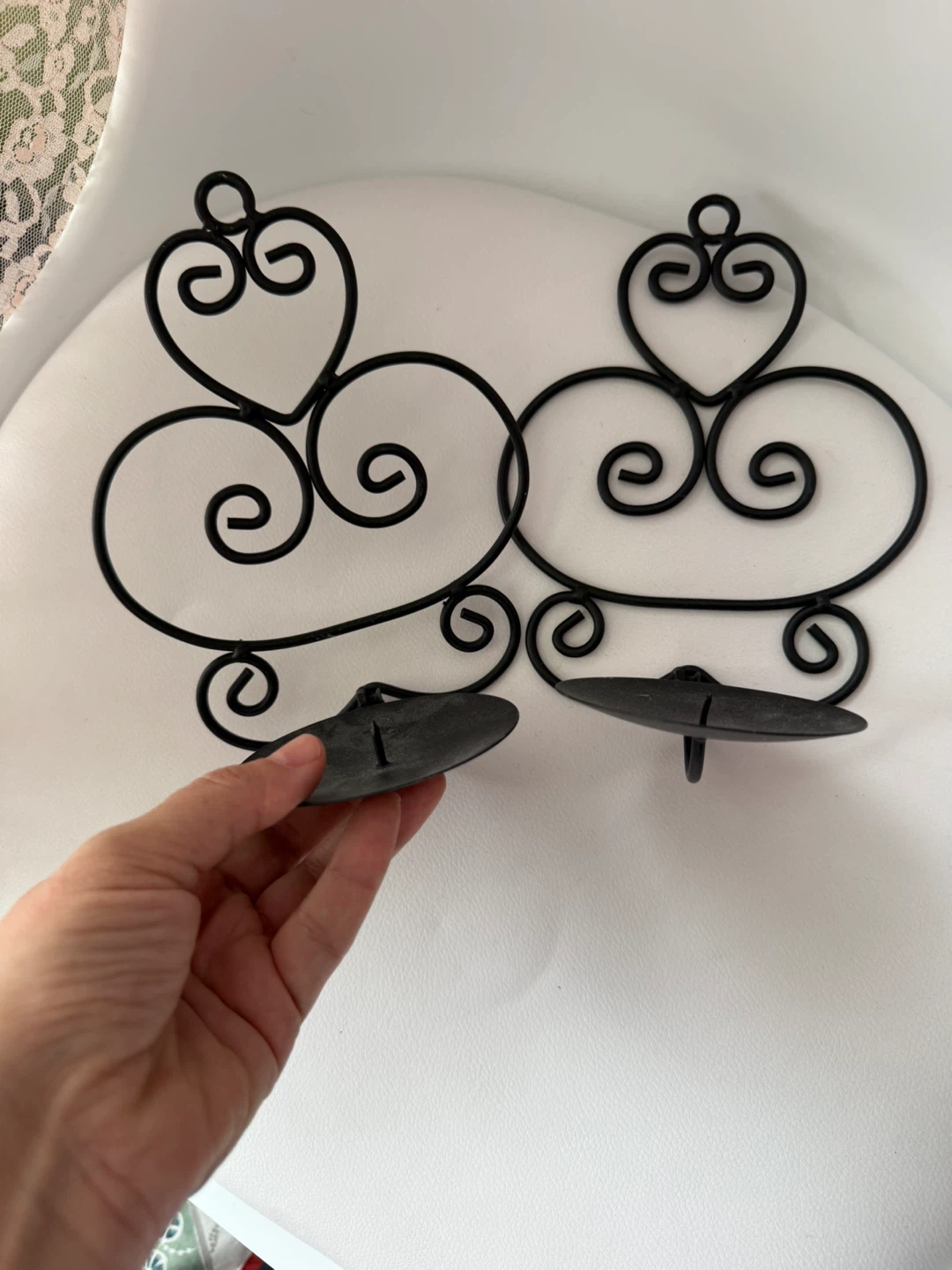 Set of 2 Black Metal Scroll Wall Sconces Candle Holders
