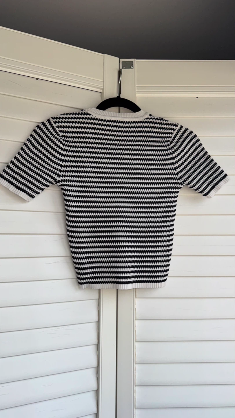 Koton Black and White Striped Short Sleeve Sweater - photo 2