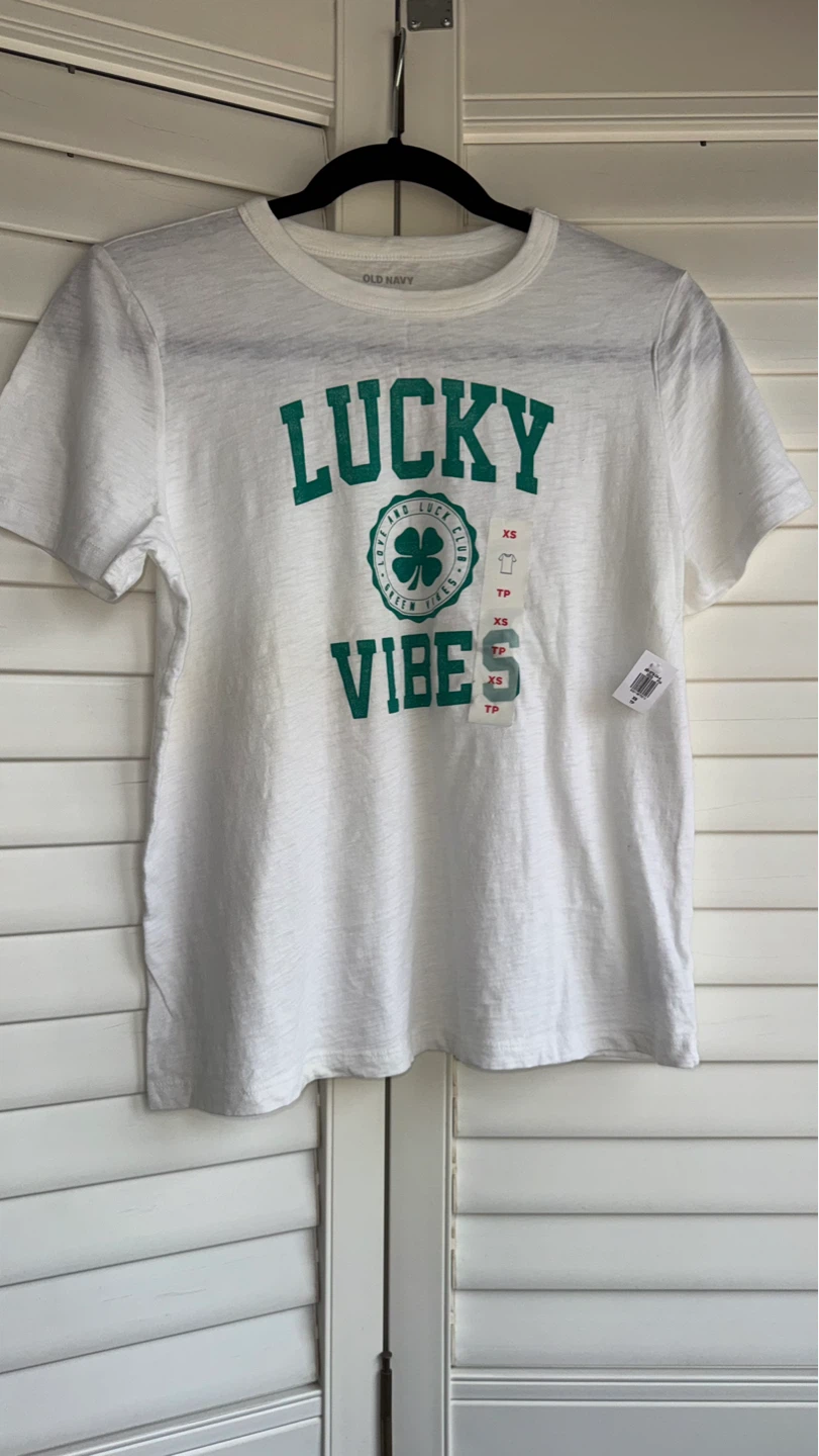 Old Navy White "Lucky Vibes" T-Shirt