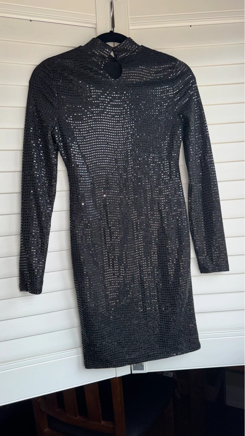 Guess Black Sequin Mock Neck Dress - XS - photo 2