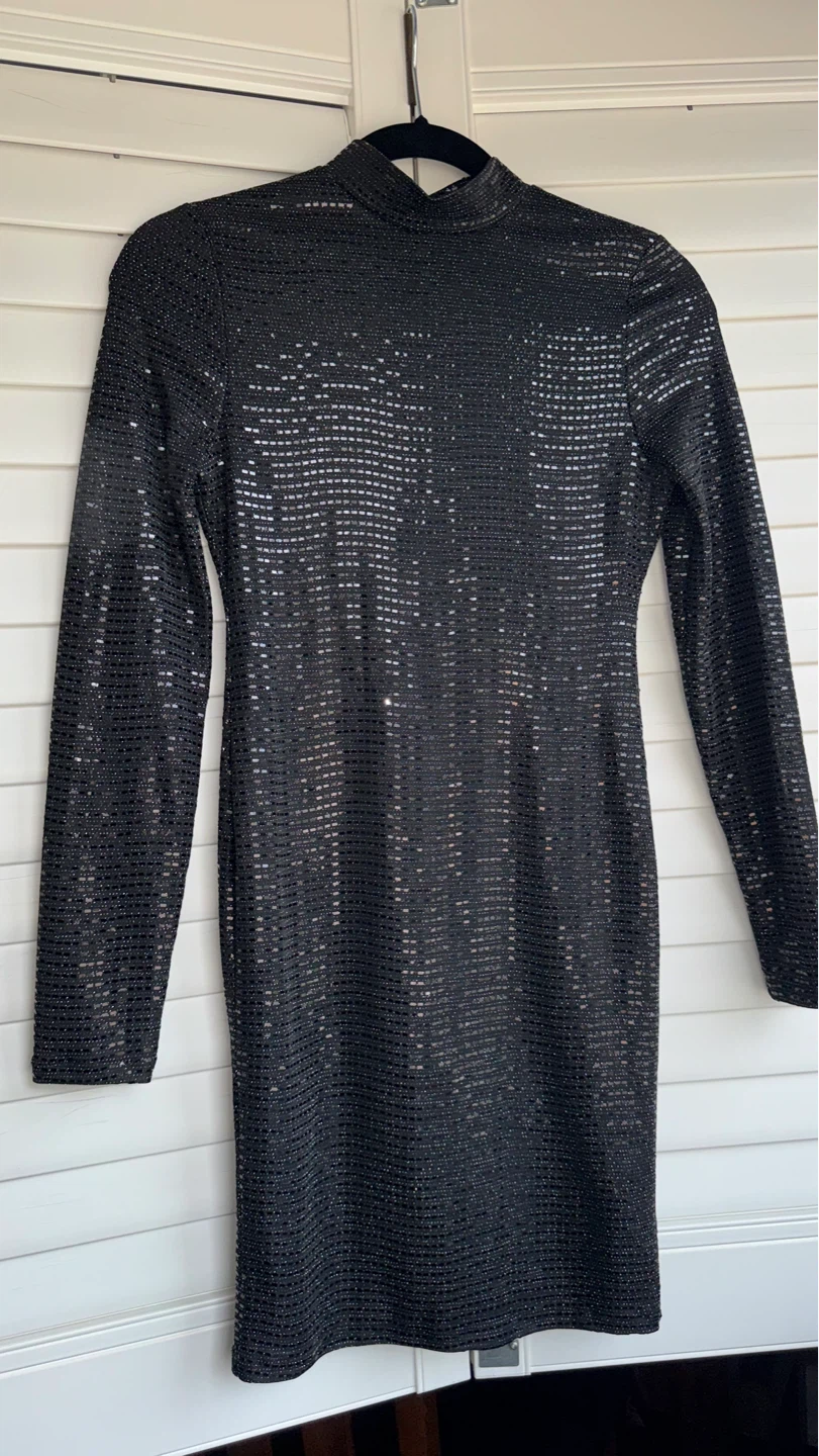 Guess Black Sequin Mock Neck Dress - XS