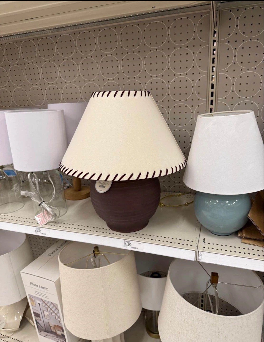 Brown Ceramic Table Lamp with Cream Lined Shade