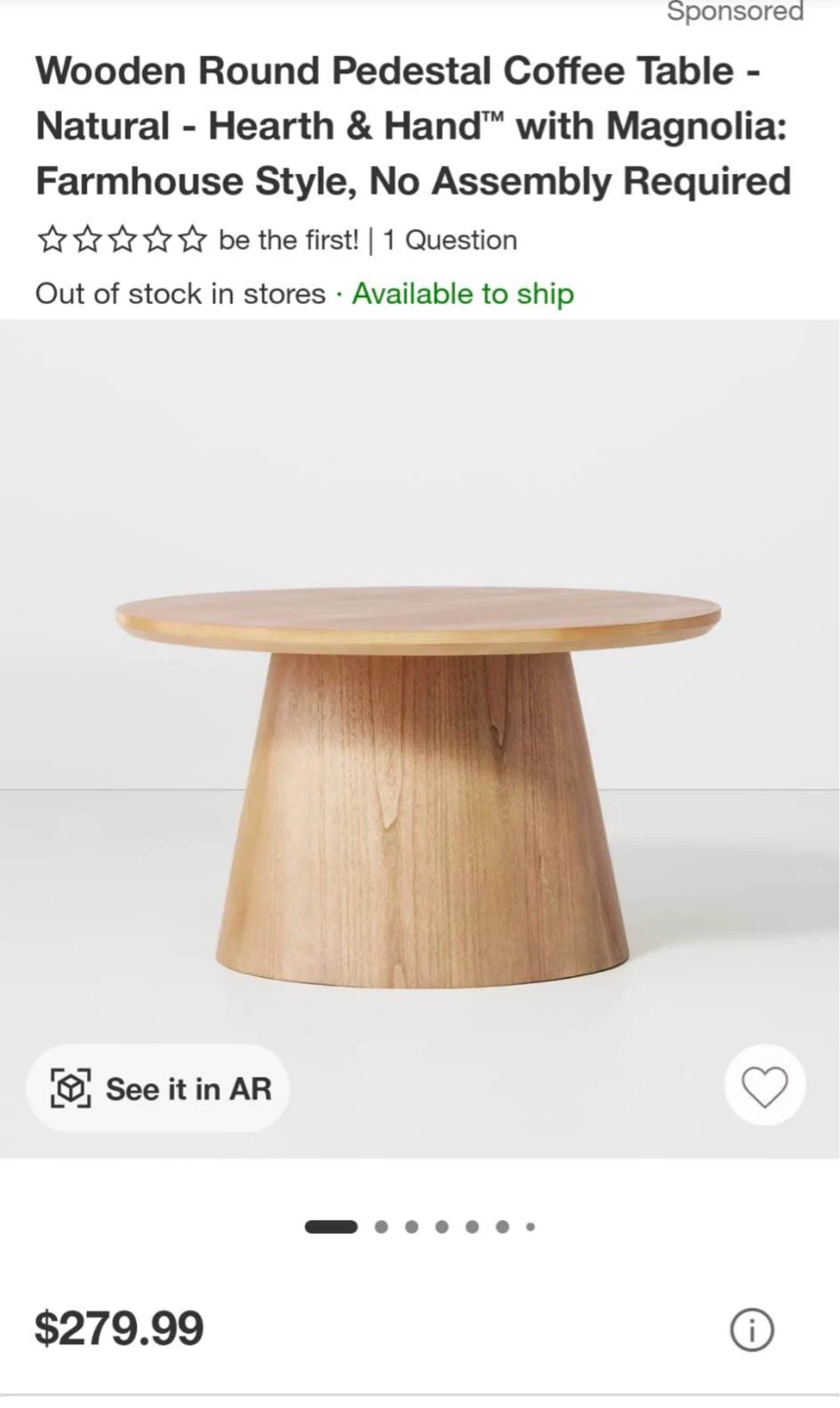 Magnolia Wooden Roun Pedestal Coffee Table - Natural