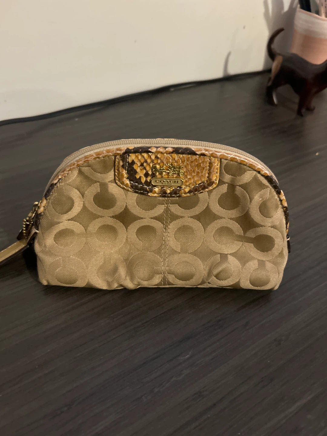 Coach Signature Print Wristlet Pouch