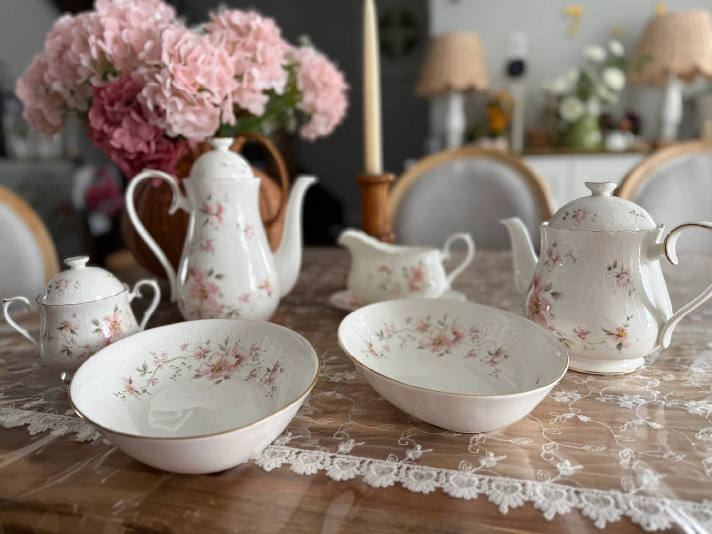 Royal Albert White Porcelain Teapot Set with Pink Floral Design - photo 5