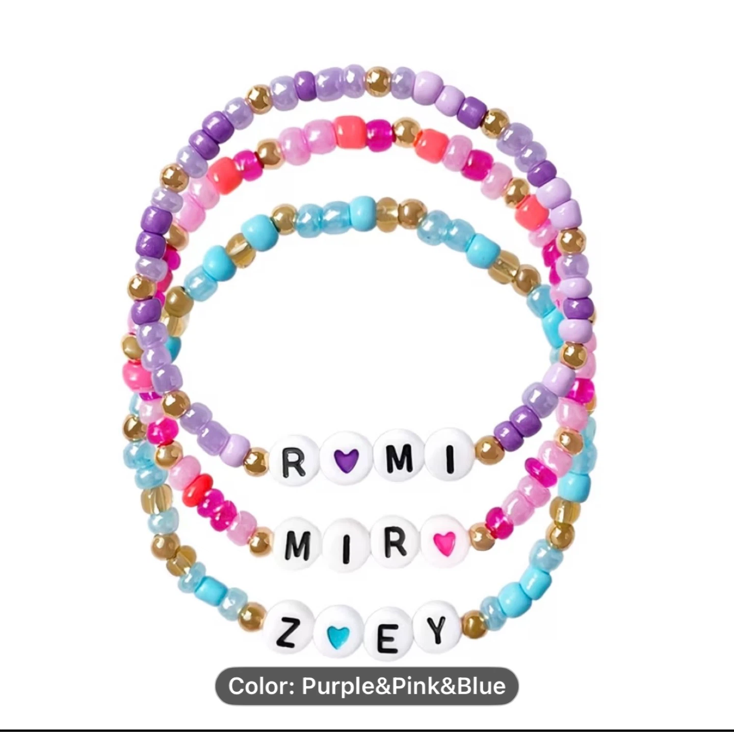 Beaded Name Bracelets - Purple, Pink & Blue - photo 2