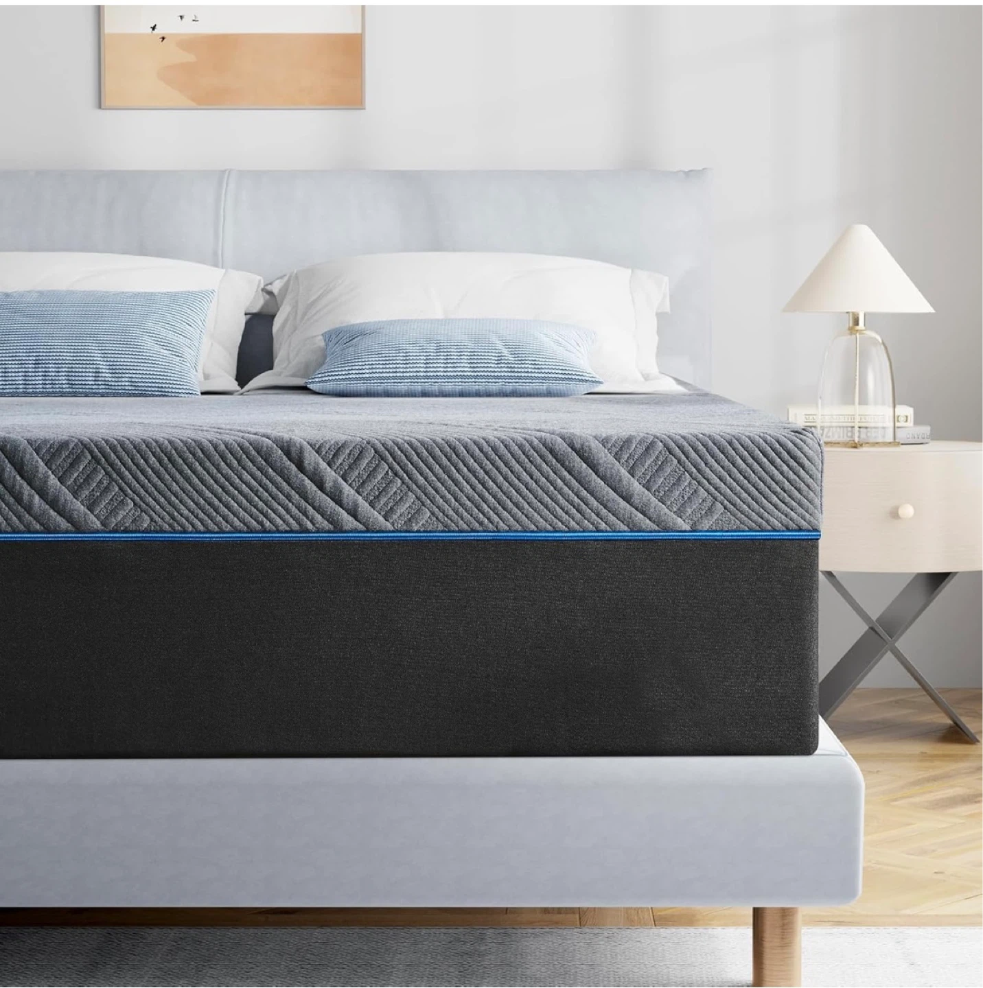 Grey Queen Size Mattress with Blue Trim - photo 2