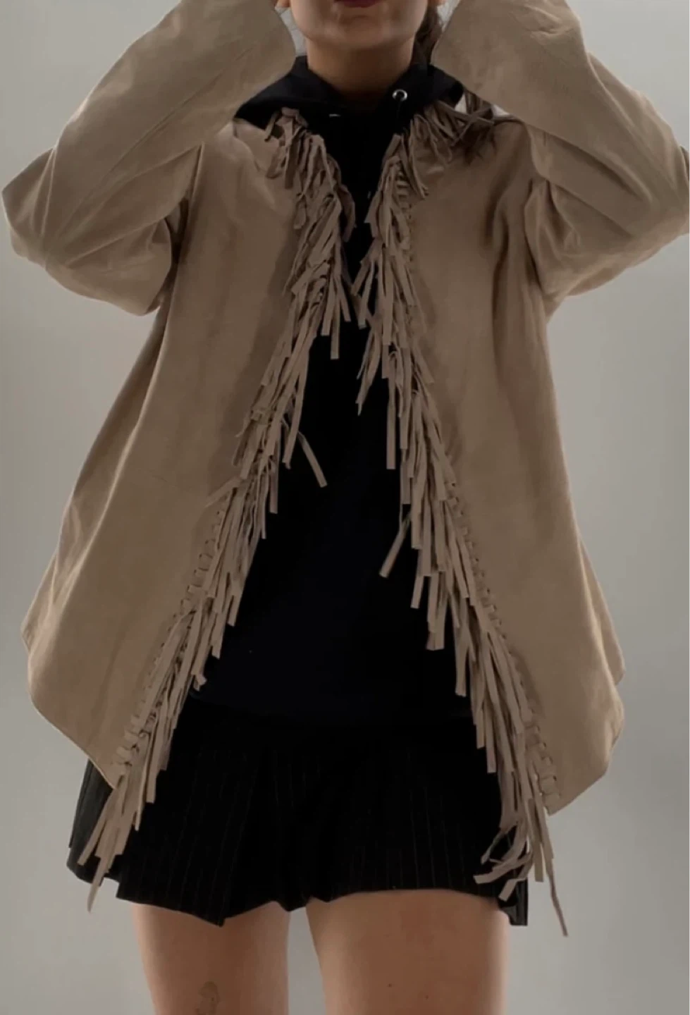 Suede fringe light color, new boxy, BoHo jacket