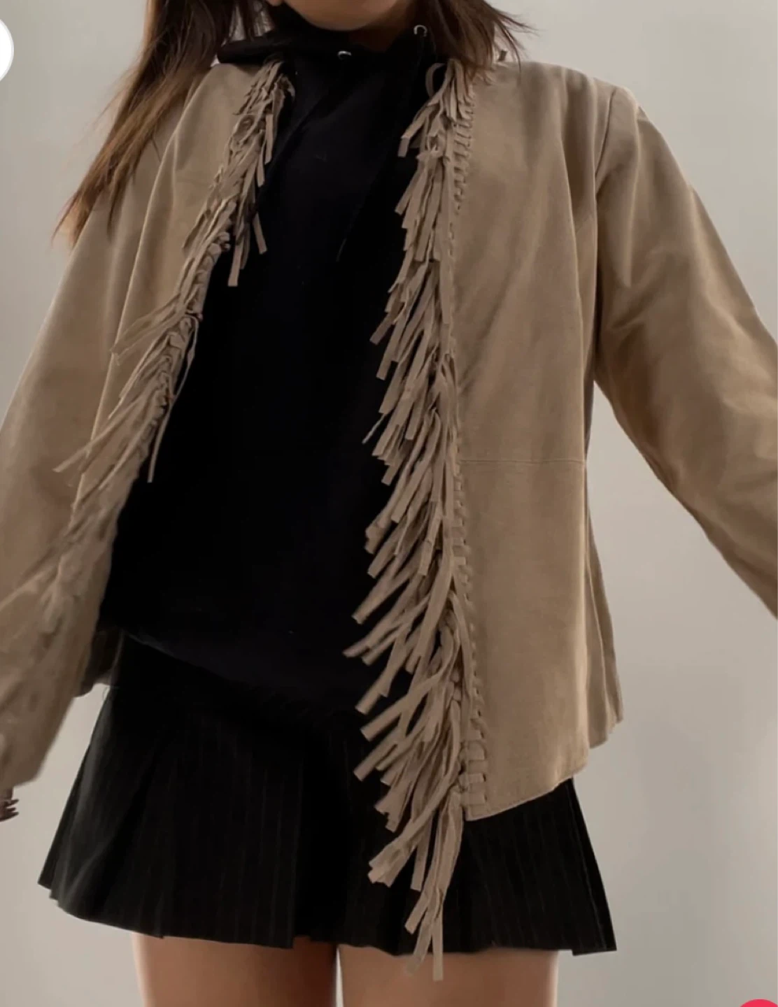 Suede fringe light color, new boxy, BoHo jacket - photo 2