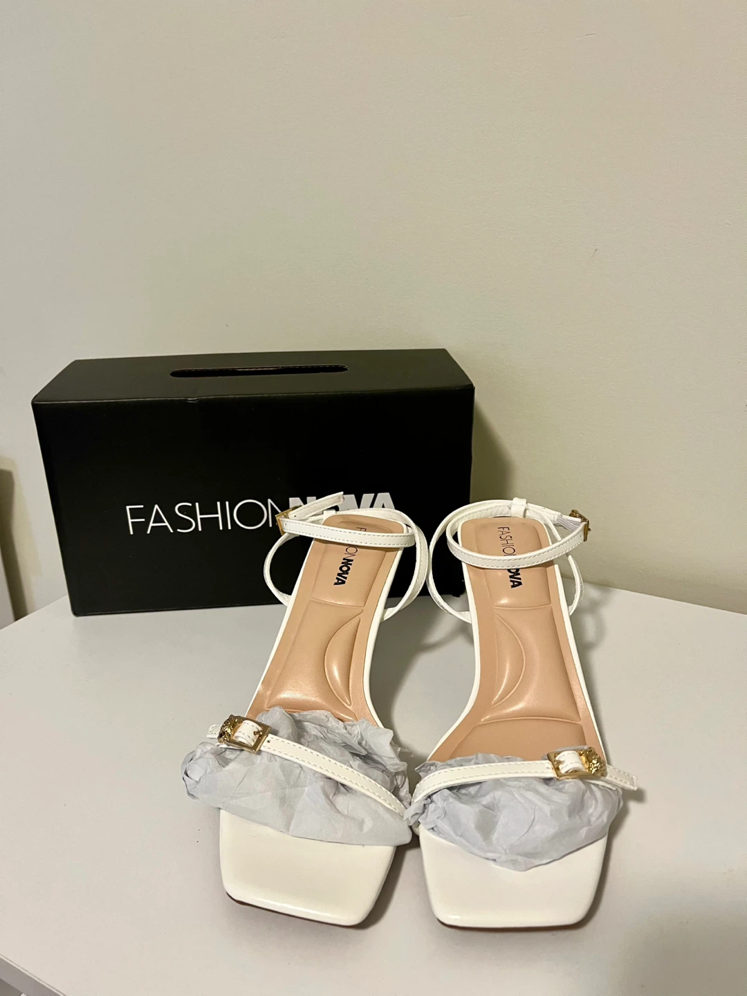 Fashion Nova White Strappy Heels Size 6.5