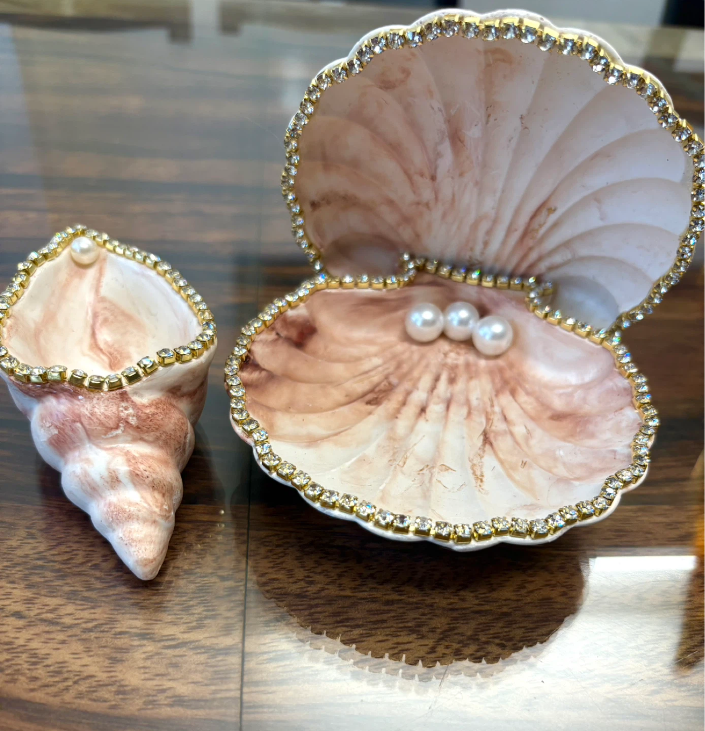 Handmade brown marble coastal seashell trinket - photo 2
