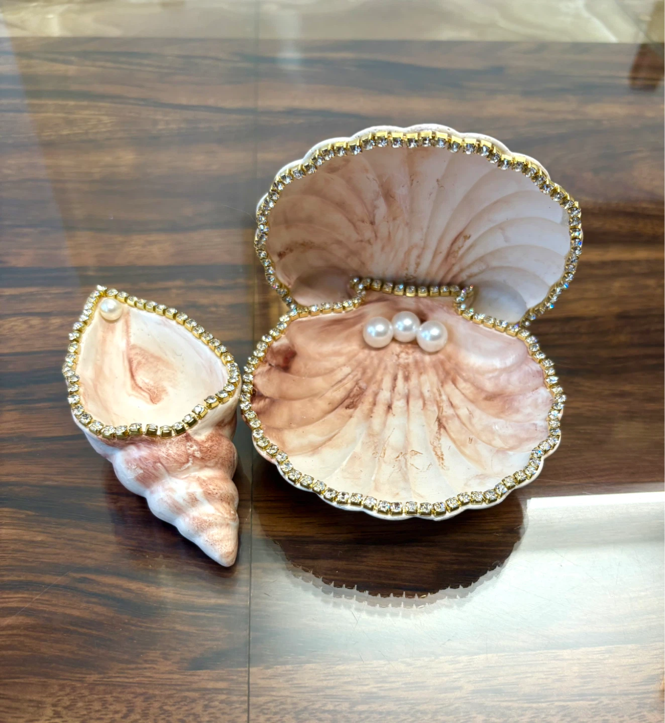 Handmade brown marble coastal seashell trinket