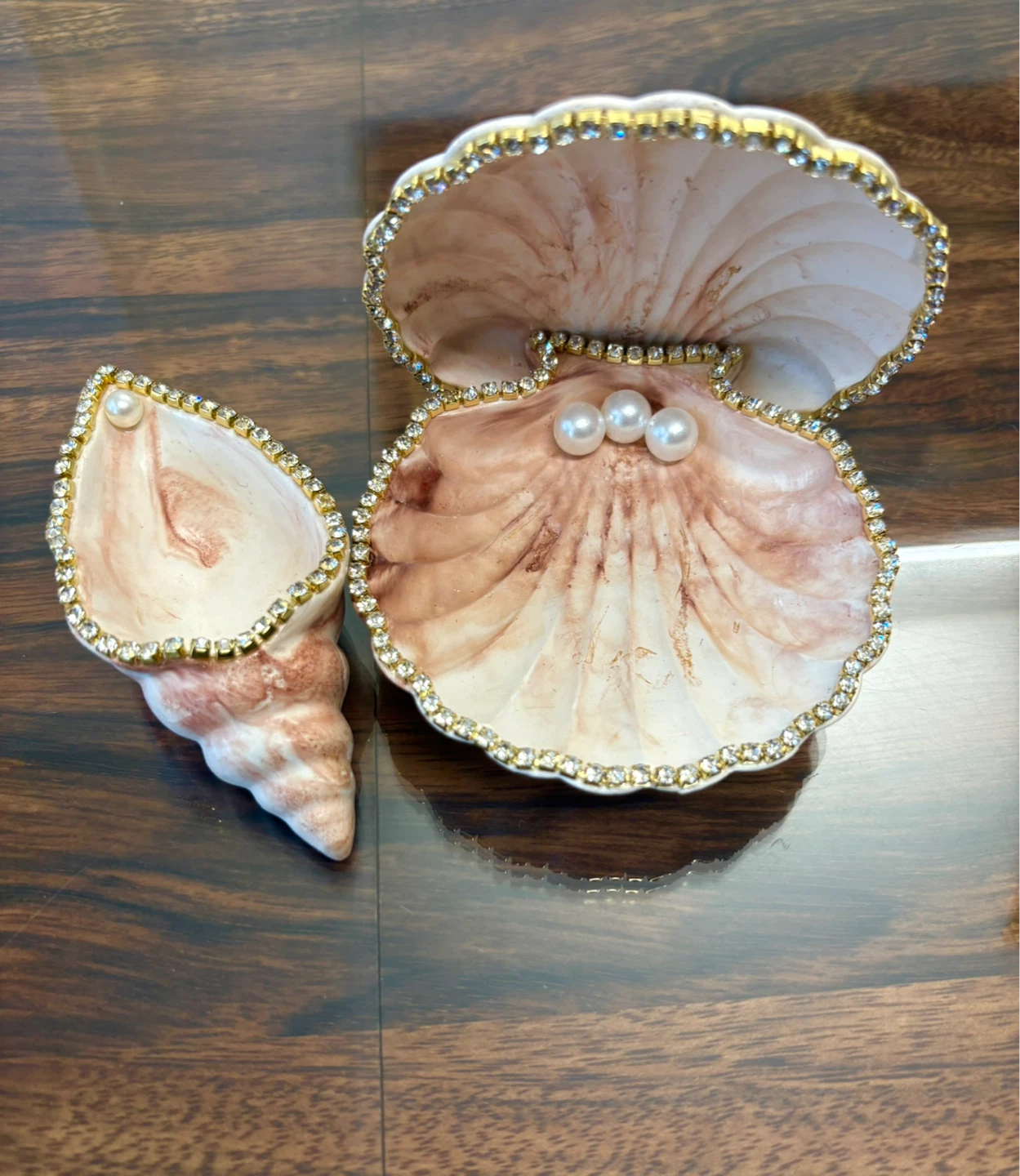 Handmade brown marble coastal seashell trinket - photo 3