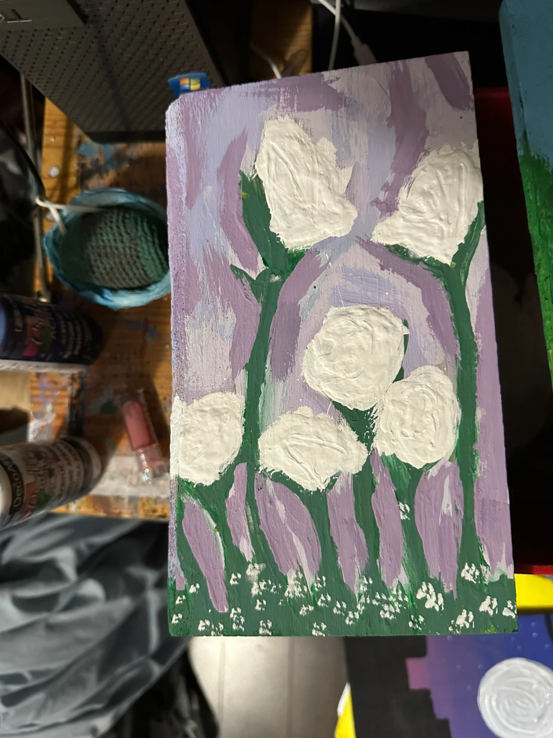 Hand-painted Floral Art on Wood Panel