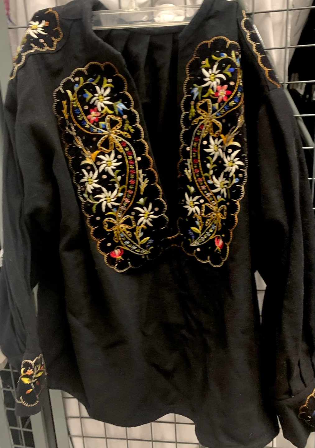 Black Embroidered Blouse with Floral Design