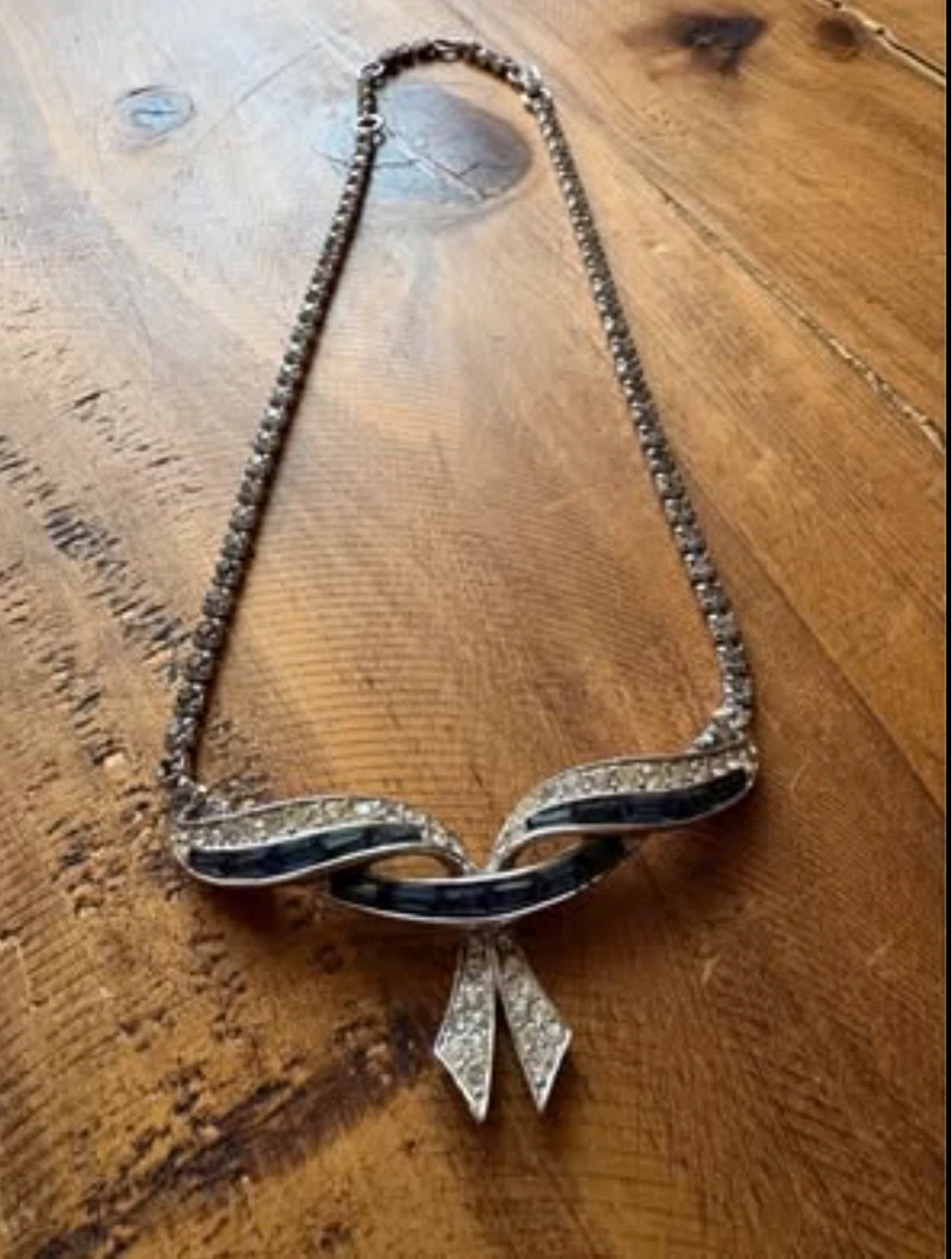 Marcel Boucher Ribbon Sapphire Baguette Rhinestone Necklace