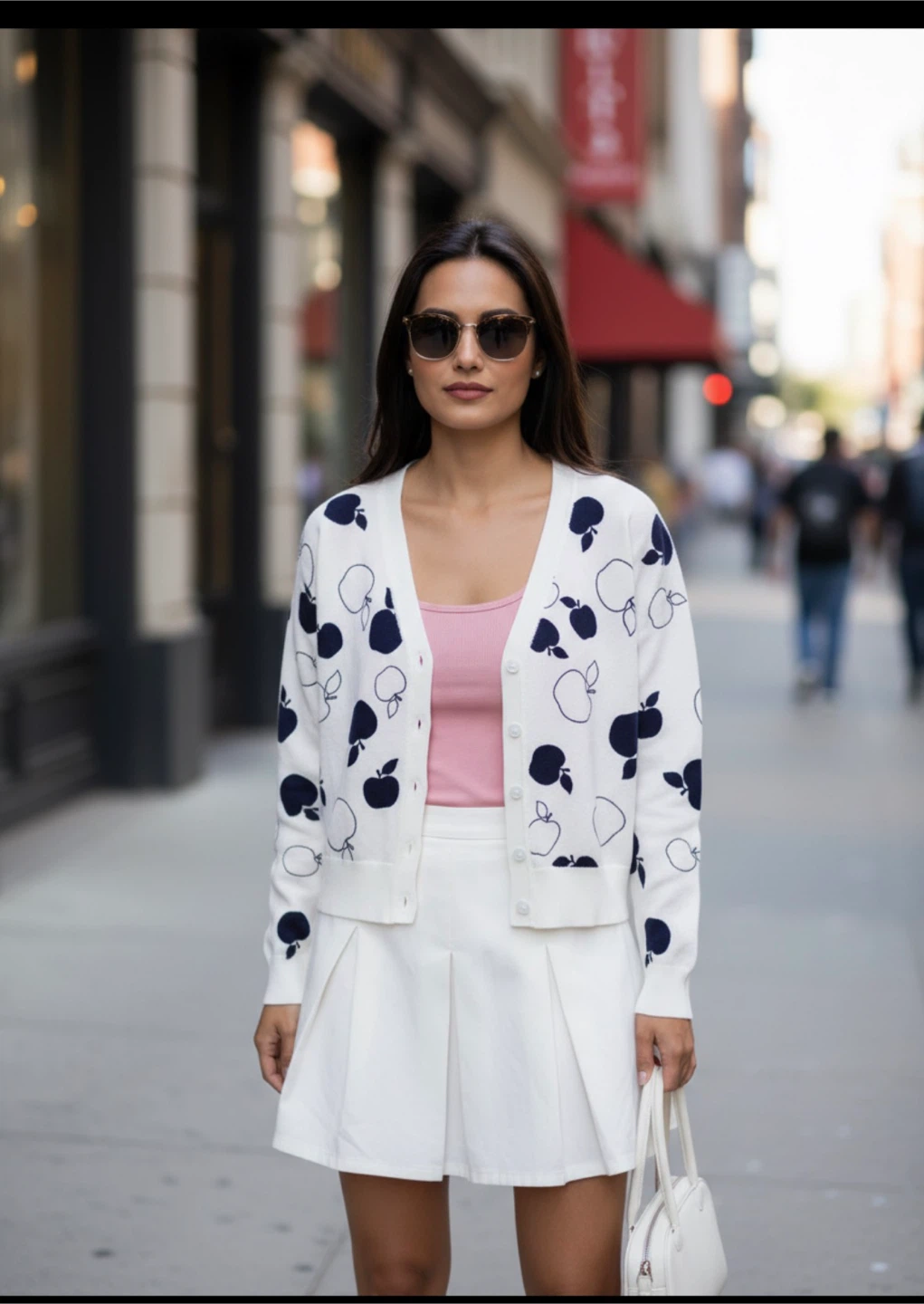 White Apple Print Cardigan