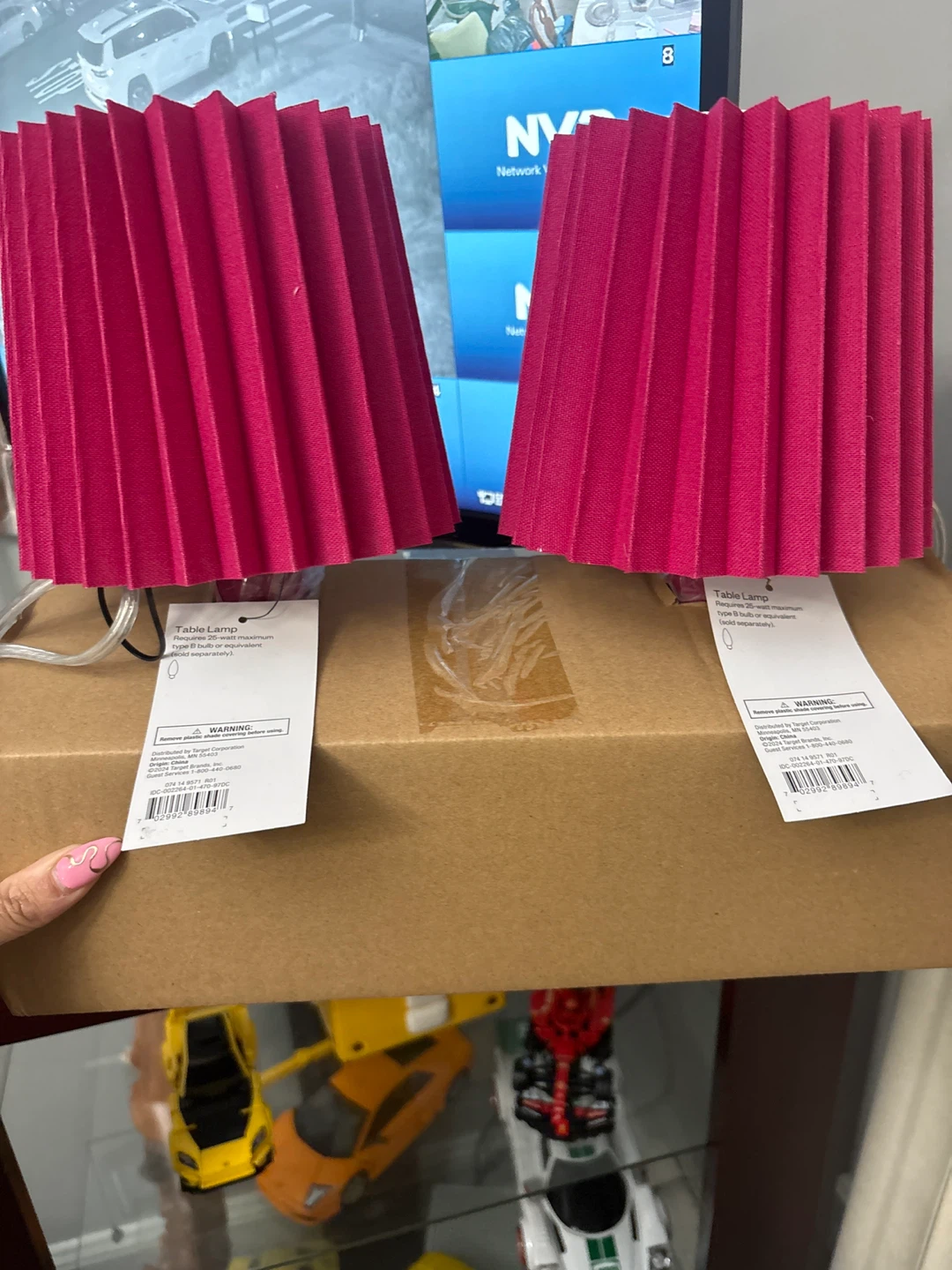 Pair of Bright Pink Pleated Table Lamp Shades