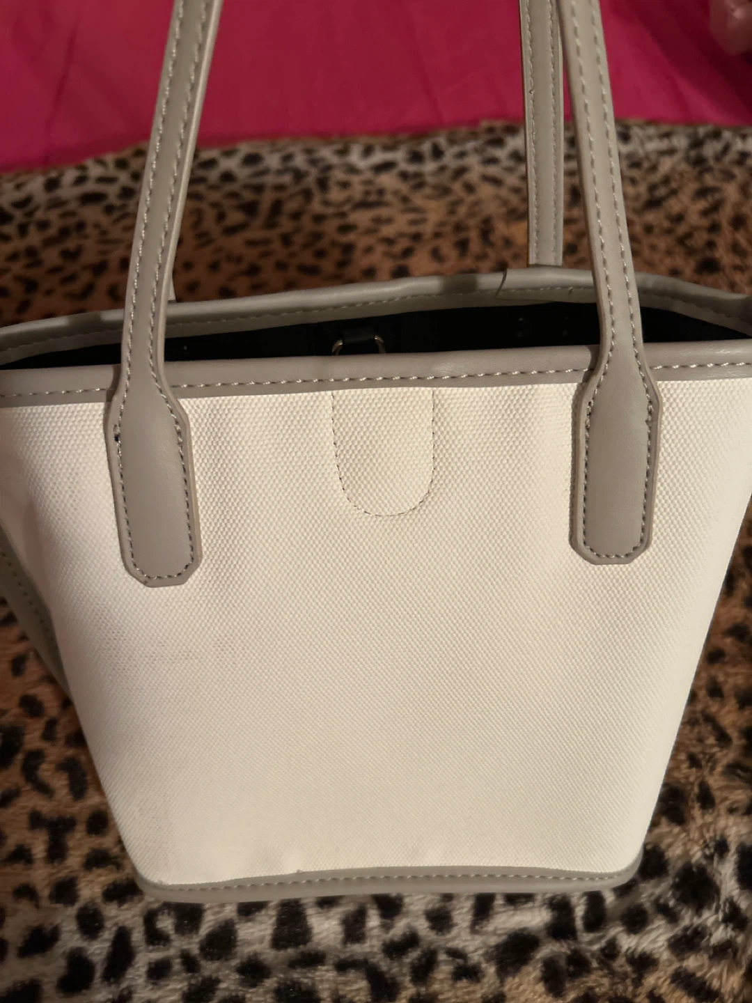 White Canvas Tote Bag with Grey Trim and Matching Pouch - photo 3