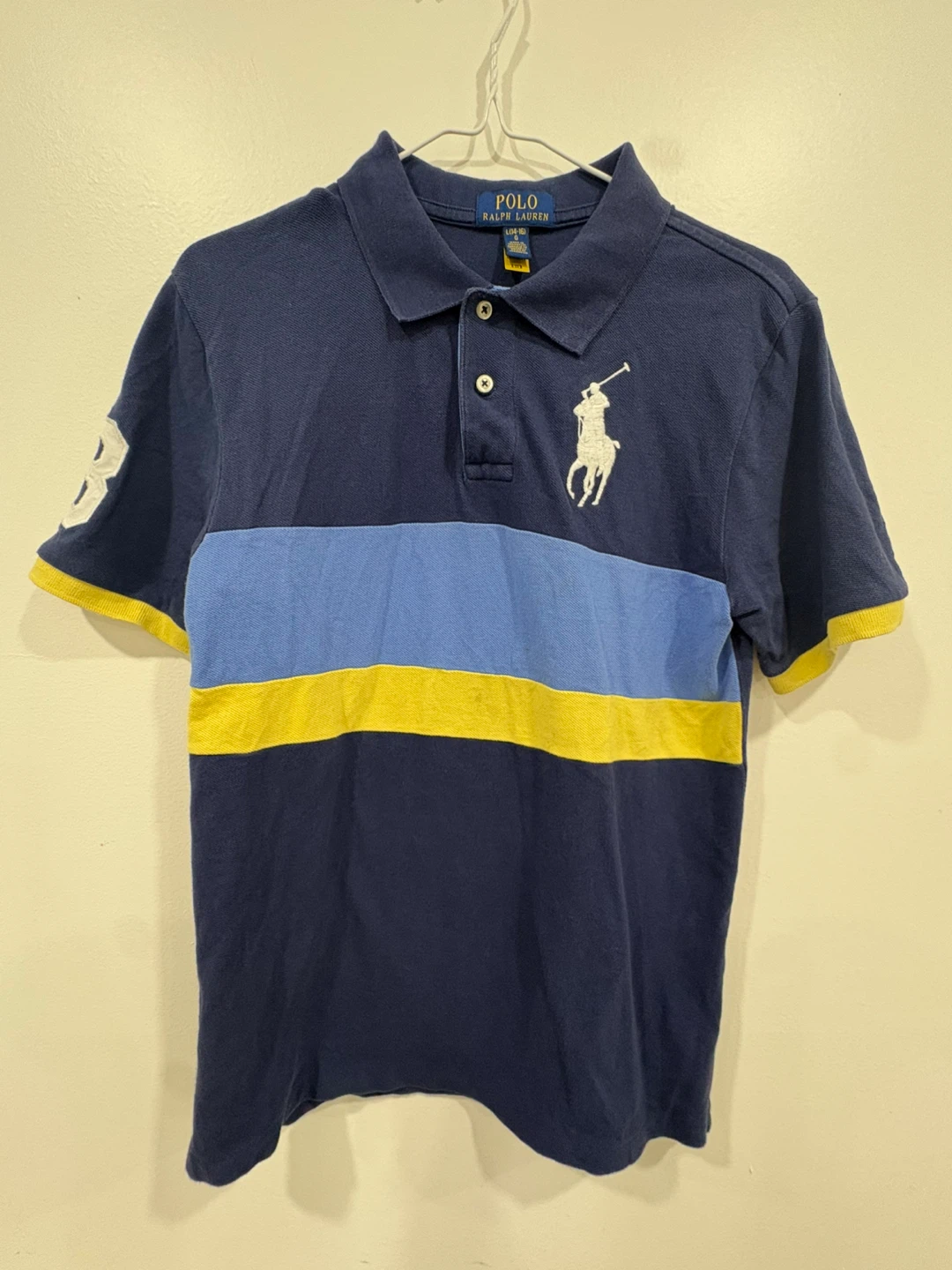 Polo Ralph Lauren Blue Striped Polo Shirt - Size L (14-16)