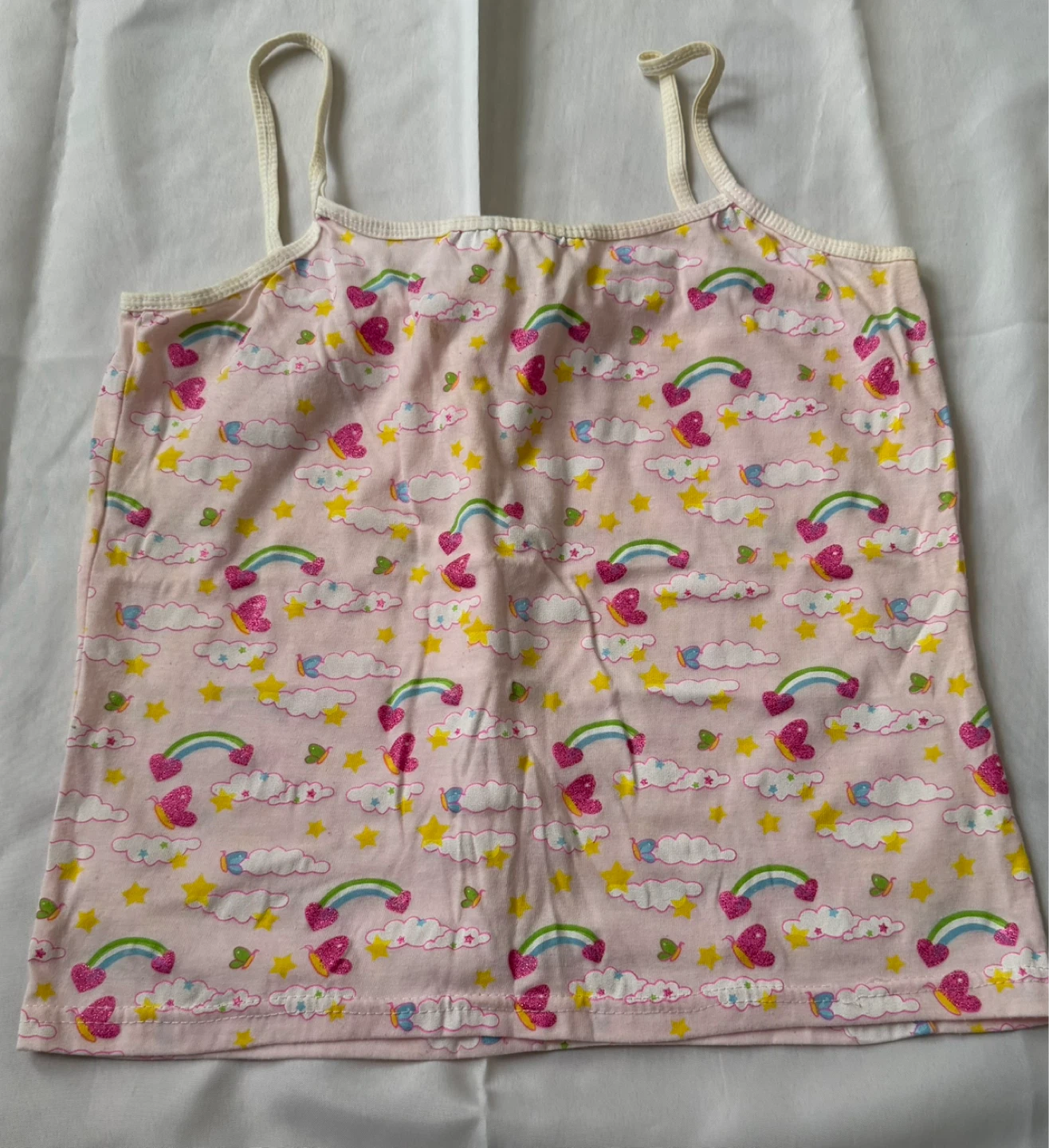 Pink Ribbed Tank Top & Cloud Rainbow Cami Set