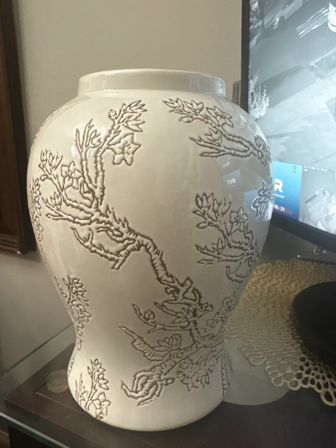 Decorative Ceramic Vase with Floral Embossing