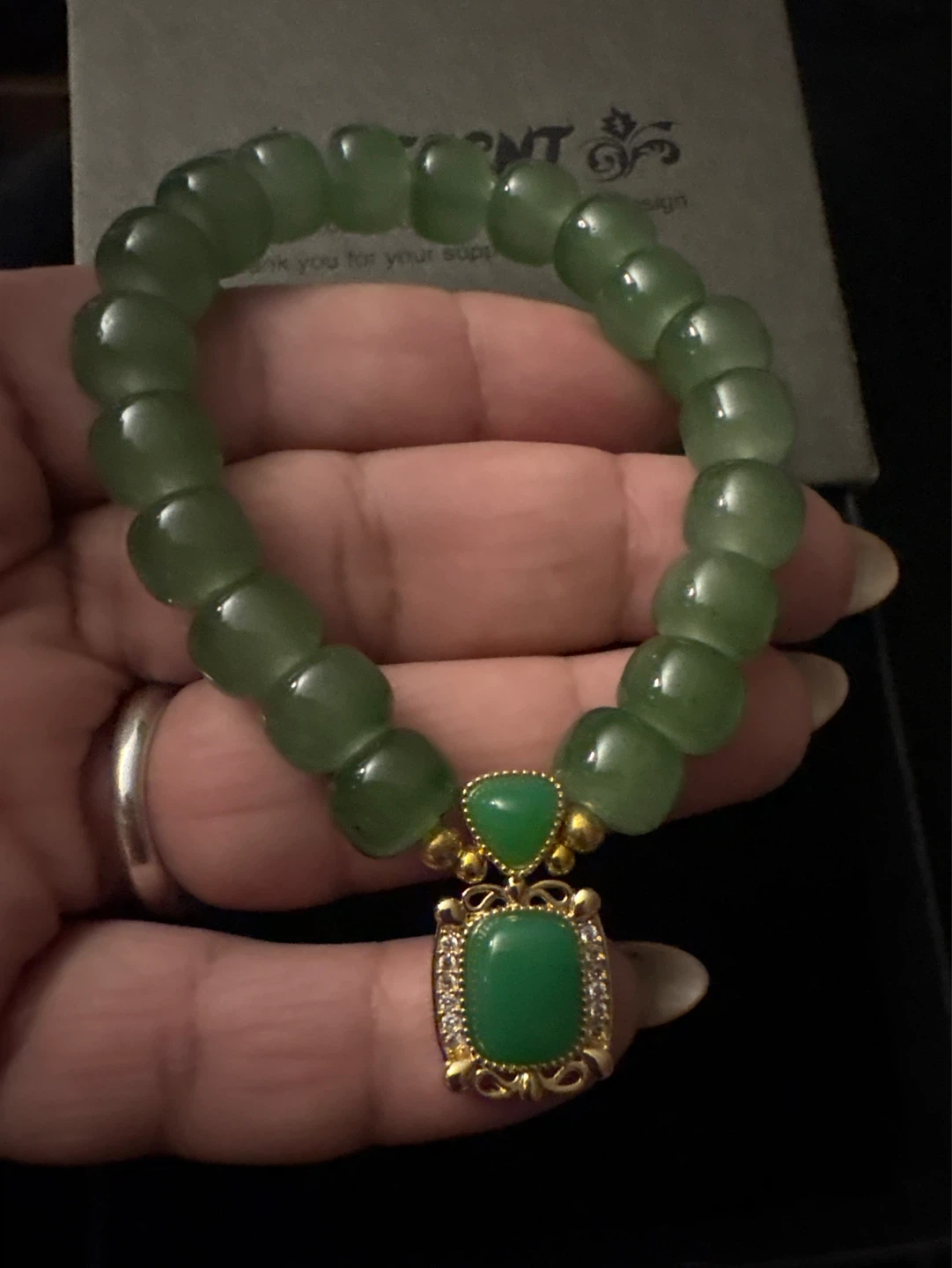 🌱 New Jade Beaded Bracelet with Gold Jade & CZ Charm - photo 4