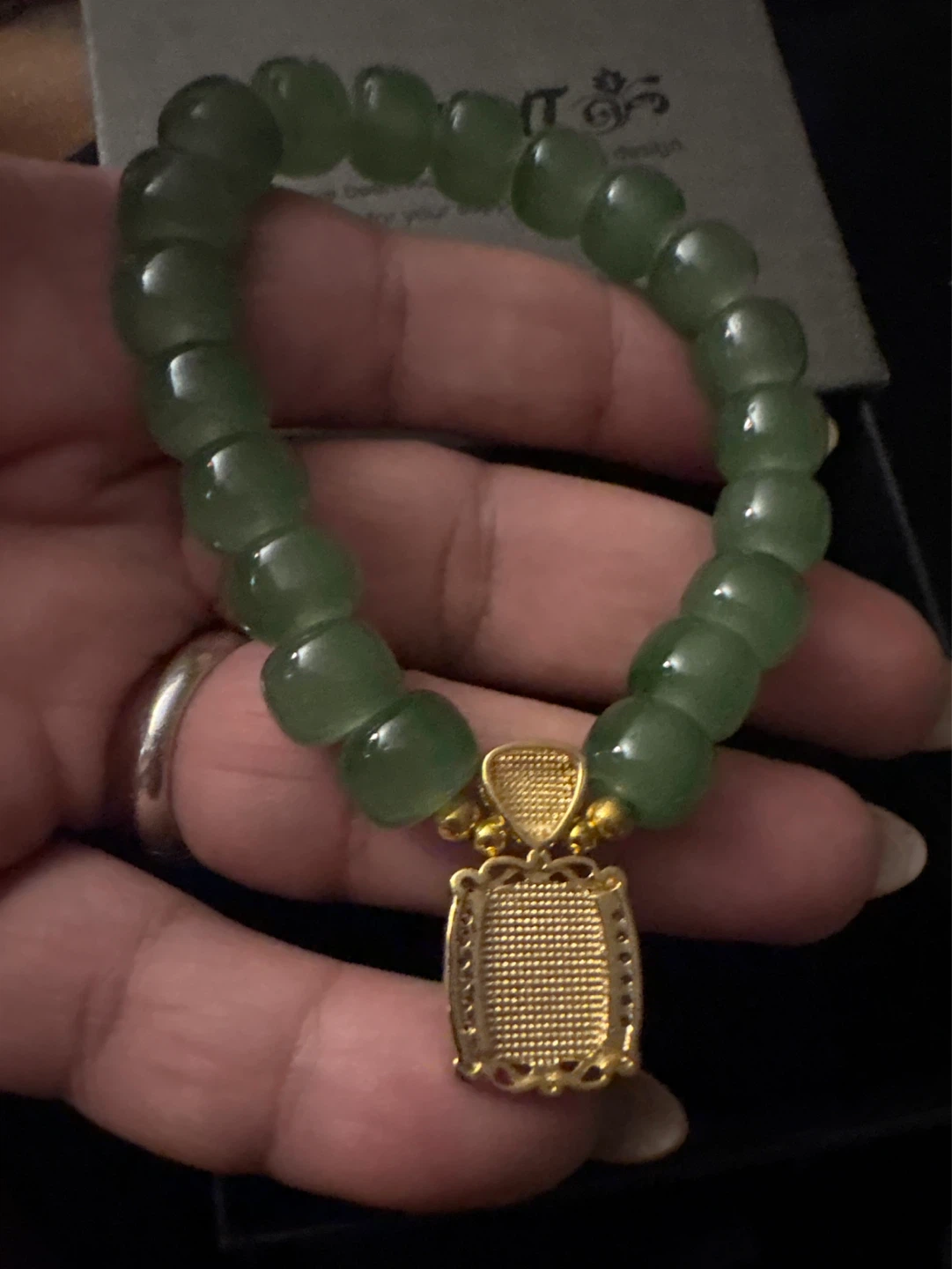 🌱 New Jade Beaded Bracelet with Gold Jade & CZ Charm - photo 5