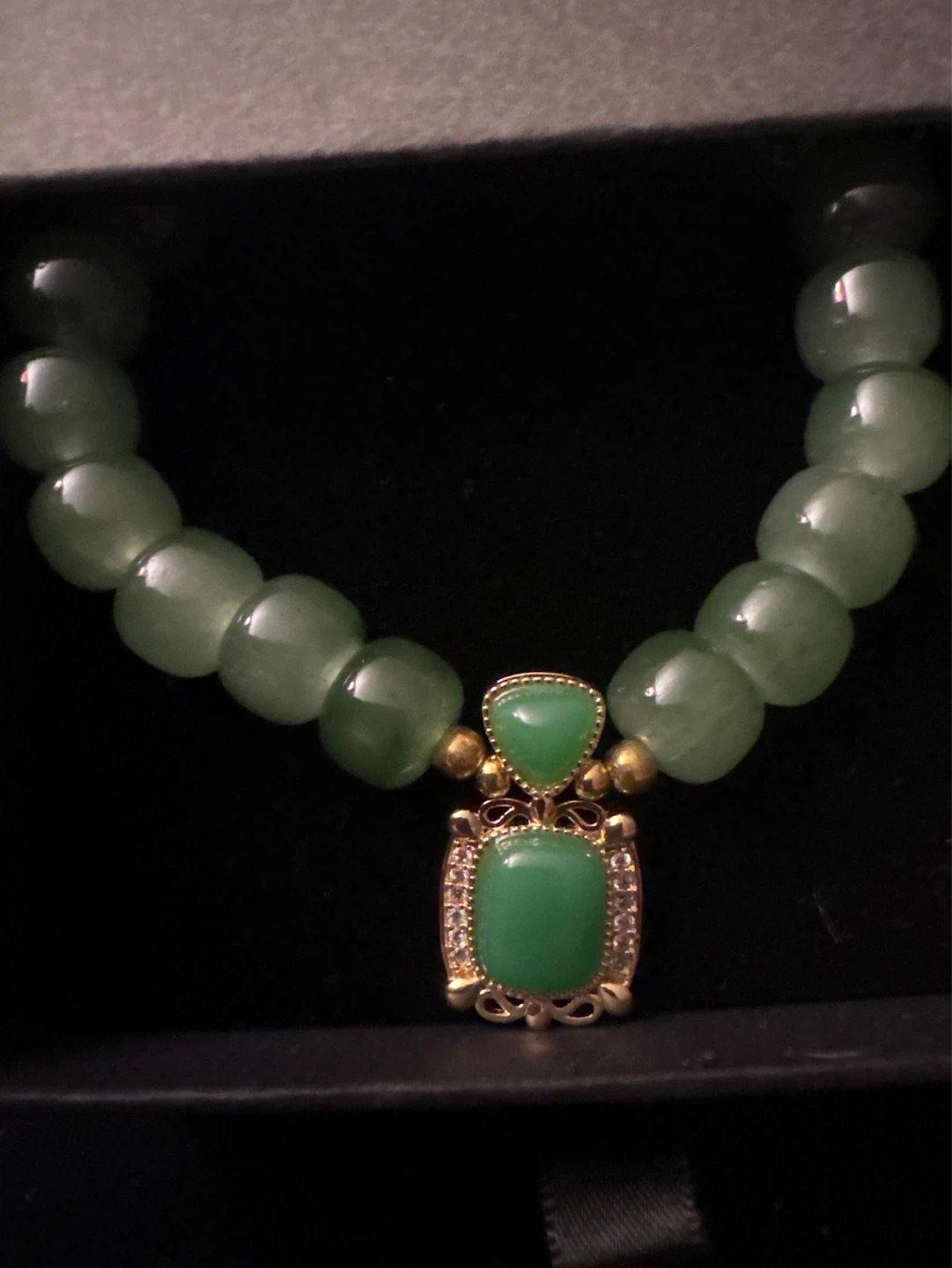 🌱 New Jade Beaded Bracelet with Gold Jade & CZ Charm