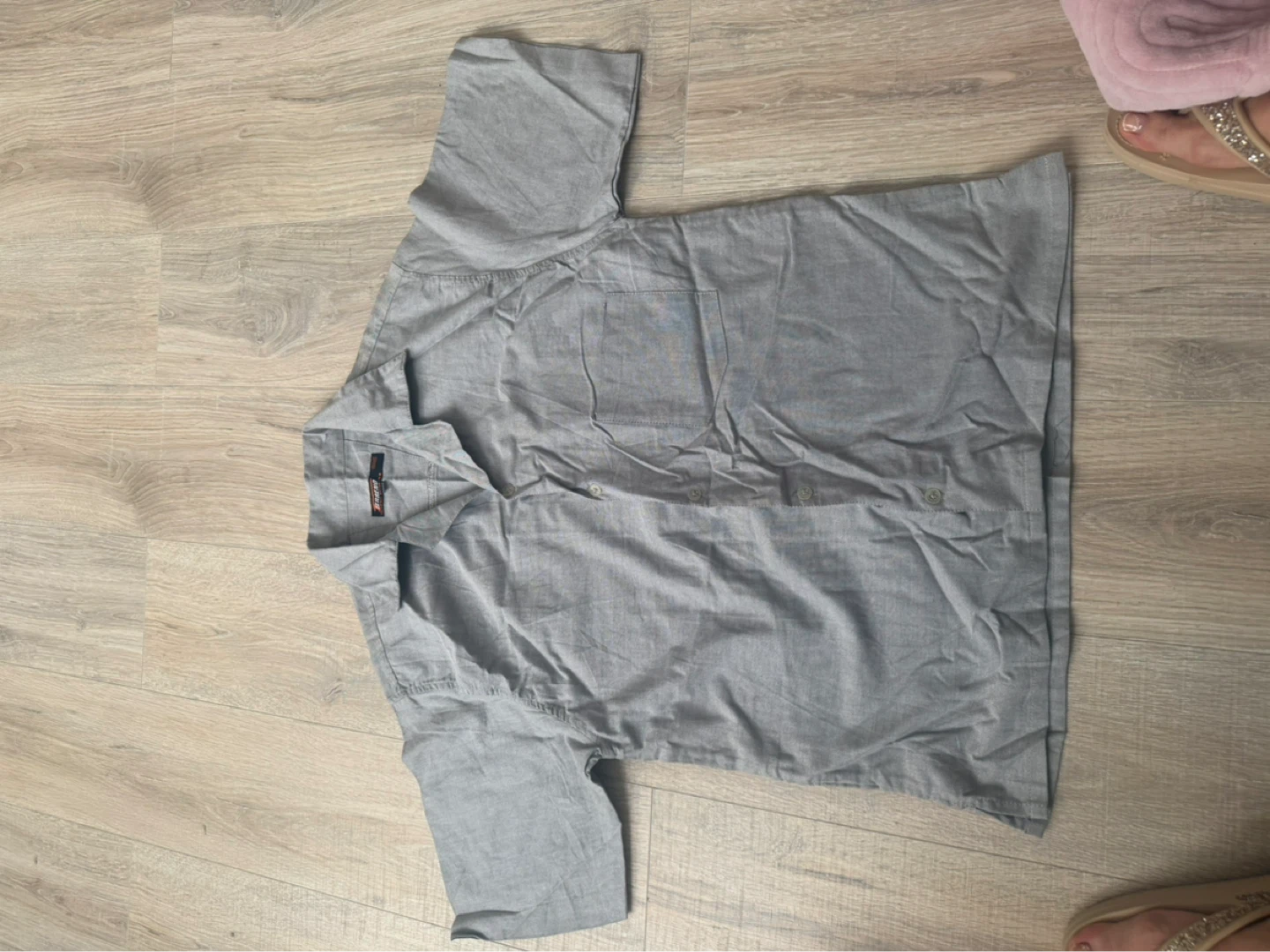 Grey Short Sleeve Button-Up Shirt