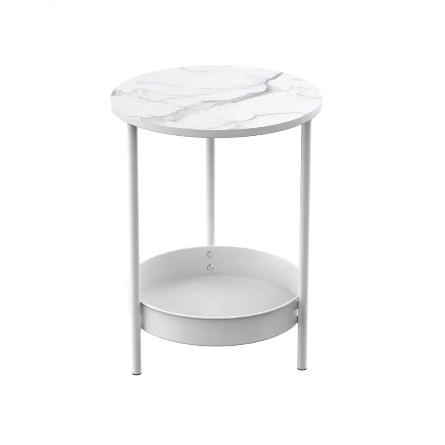 White Round Side Table with Marble Top